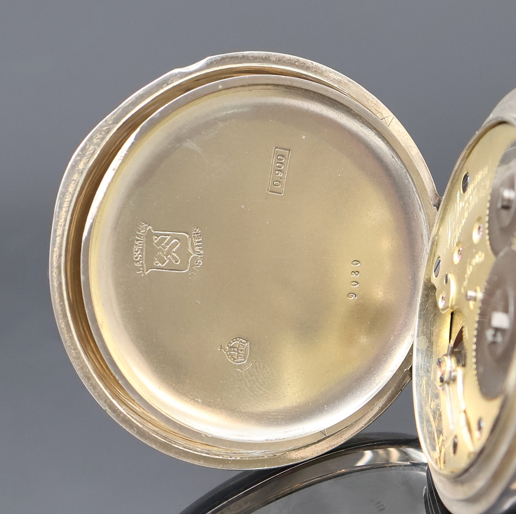 Detail e: J. ASSMANN Glashütte Herrensavonette in Silber, Deutschland um 1915, glattes Geh., Emailzifferbl. riss., röm. Zahlen, gebl. Zeiger, kl. Sek. b. 6, ...