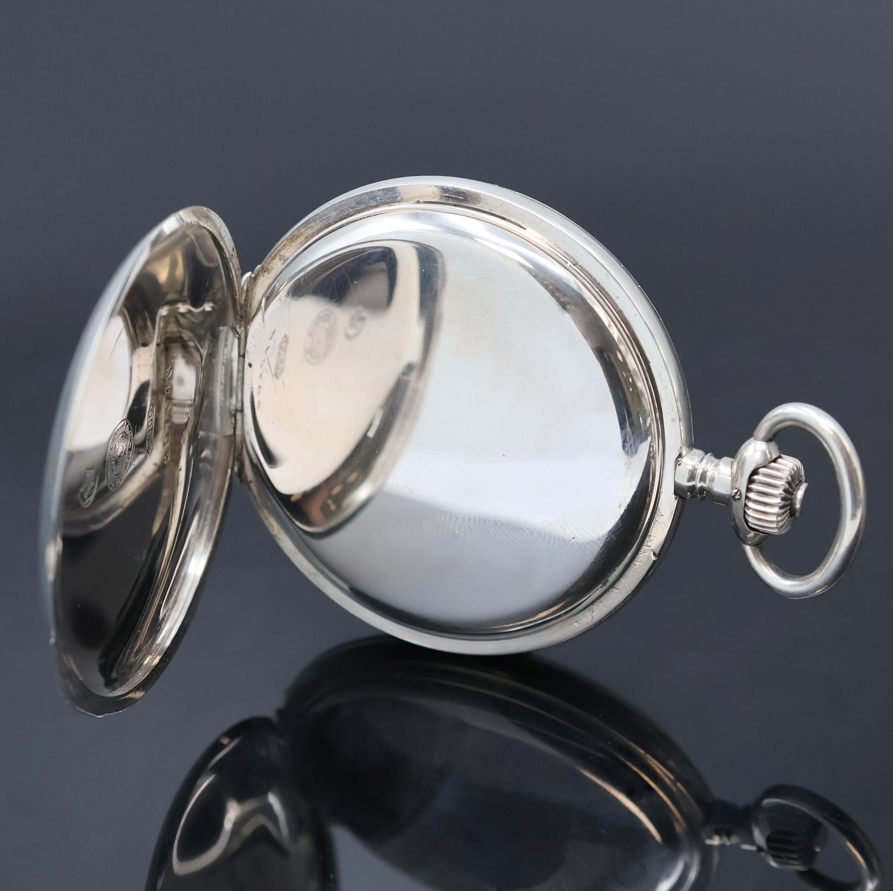 Detail c: DEUTSCHE PRÄZISIONSUHR ORIGINAL GLASHÜTTE Herrensavonette in Silber, Deutschland um 1920, Geh. dell., guill. Sprung- u. Rückdeckel, Emailzifferbl. ...