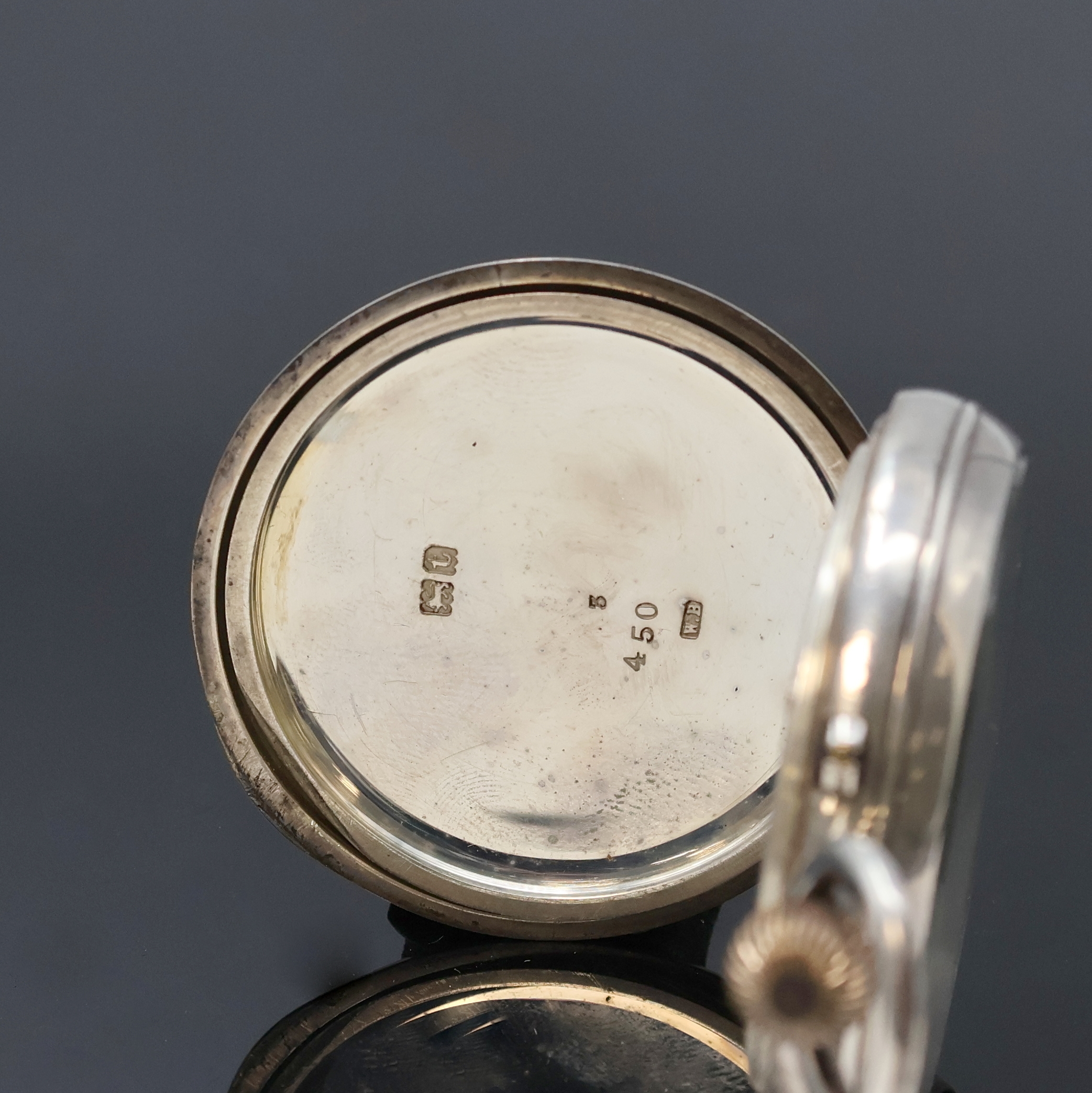Detail d: W. MATTHEWS, Coventry B-Uhr mit Broad-Arrow in Silber, London Hallmark 1914, schweres glattes Scharniergeh., Glasrand aufgedr., 2- tlg. ...