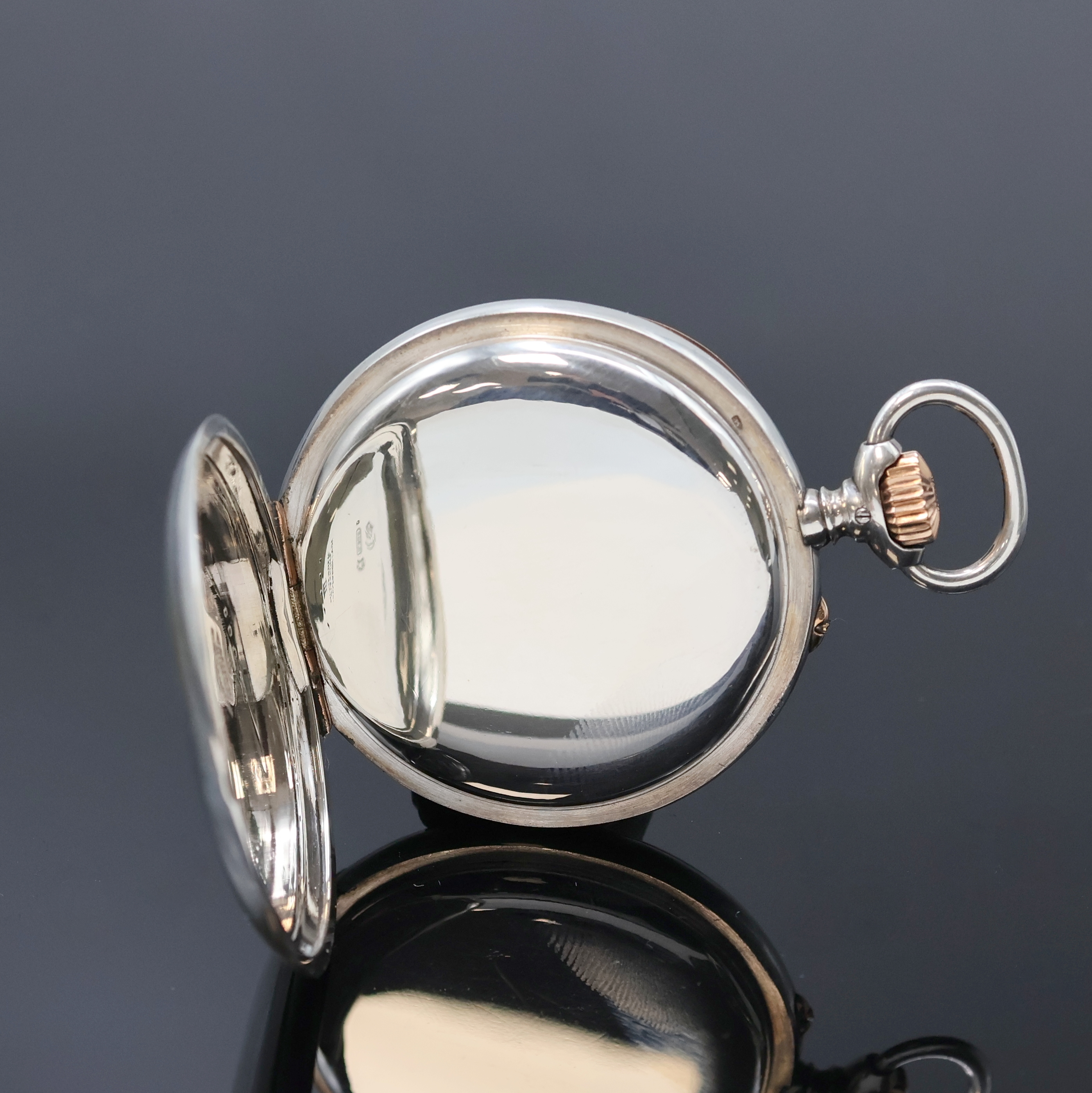 Detail c: UHRENFABRIK UNION Glashütte offene Taschenuhr in Silber in 1B-Qualität, Deutschland um 1910, glattes Lucia-Geh. m. Goldscharnieren, 2-tlg. ...