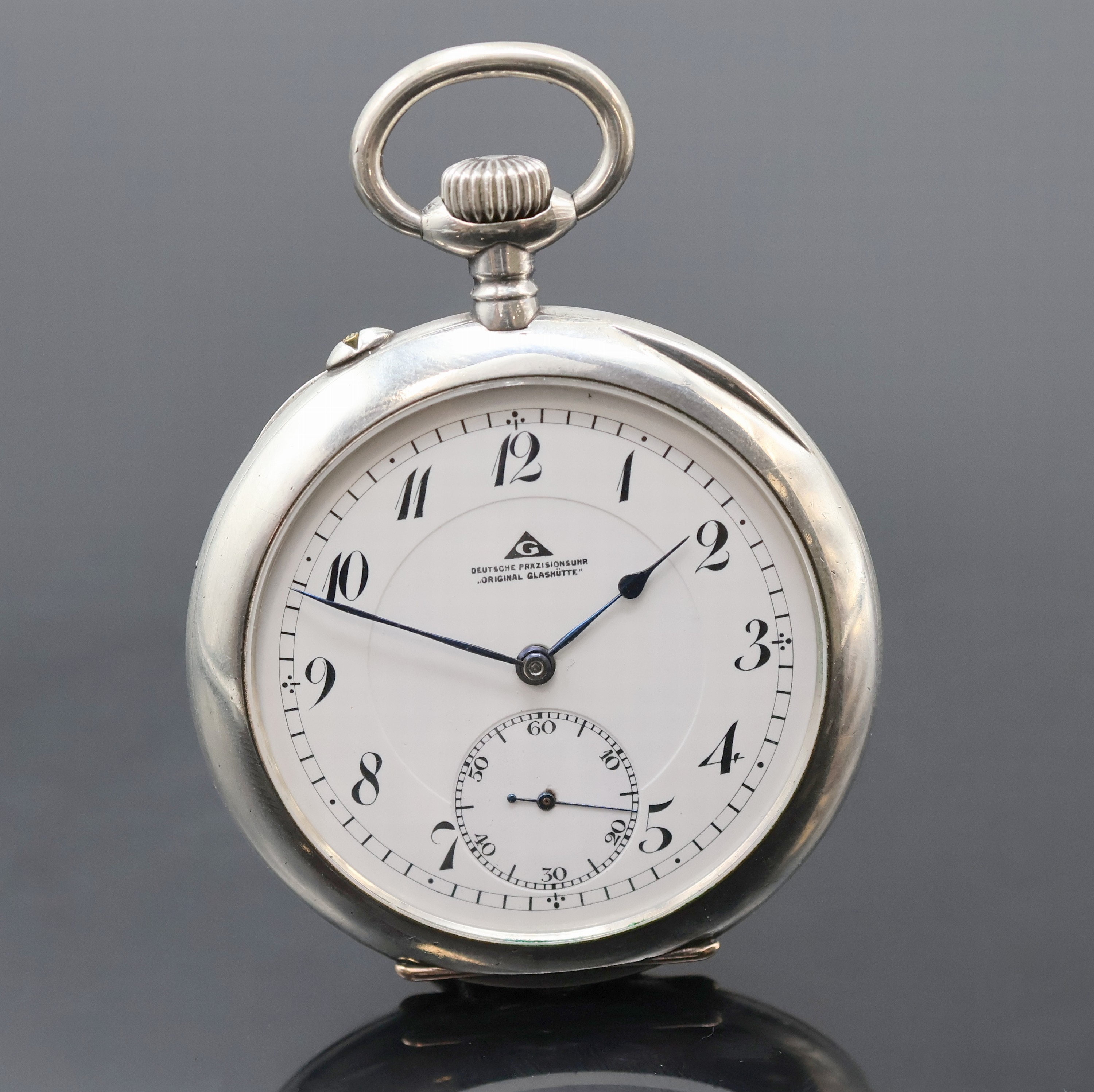 Image 26918975 - DEUTSCHE PRÄZISIONSUHR ORIGINAL GLASHÜTTE offene Taschenuhr in Silber, Deutschland um ...