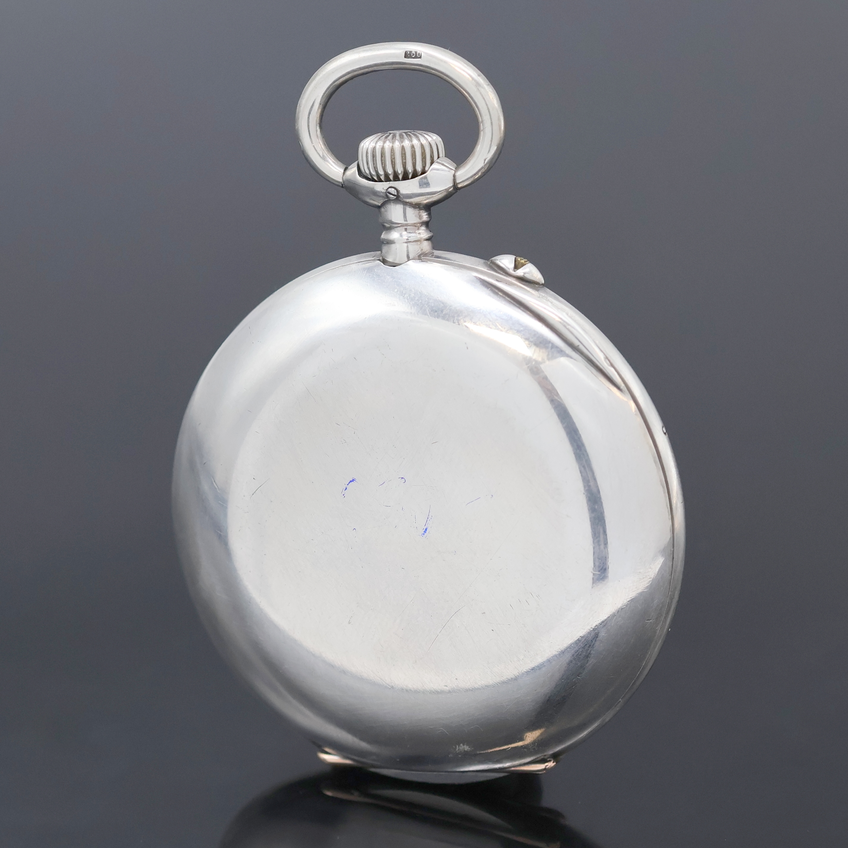 Detail a: DEUTSCHE PRÄZISIONSUHR ORIGINAL GLASHÜTTE offene Taschenuhr in Silber, Deutschland um 1920, glattes Lucia-Geh., Goldscharniere, Emailzifferbl. m. ...