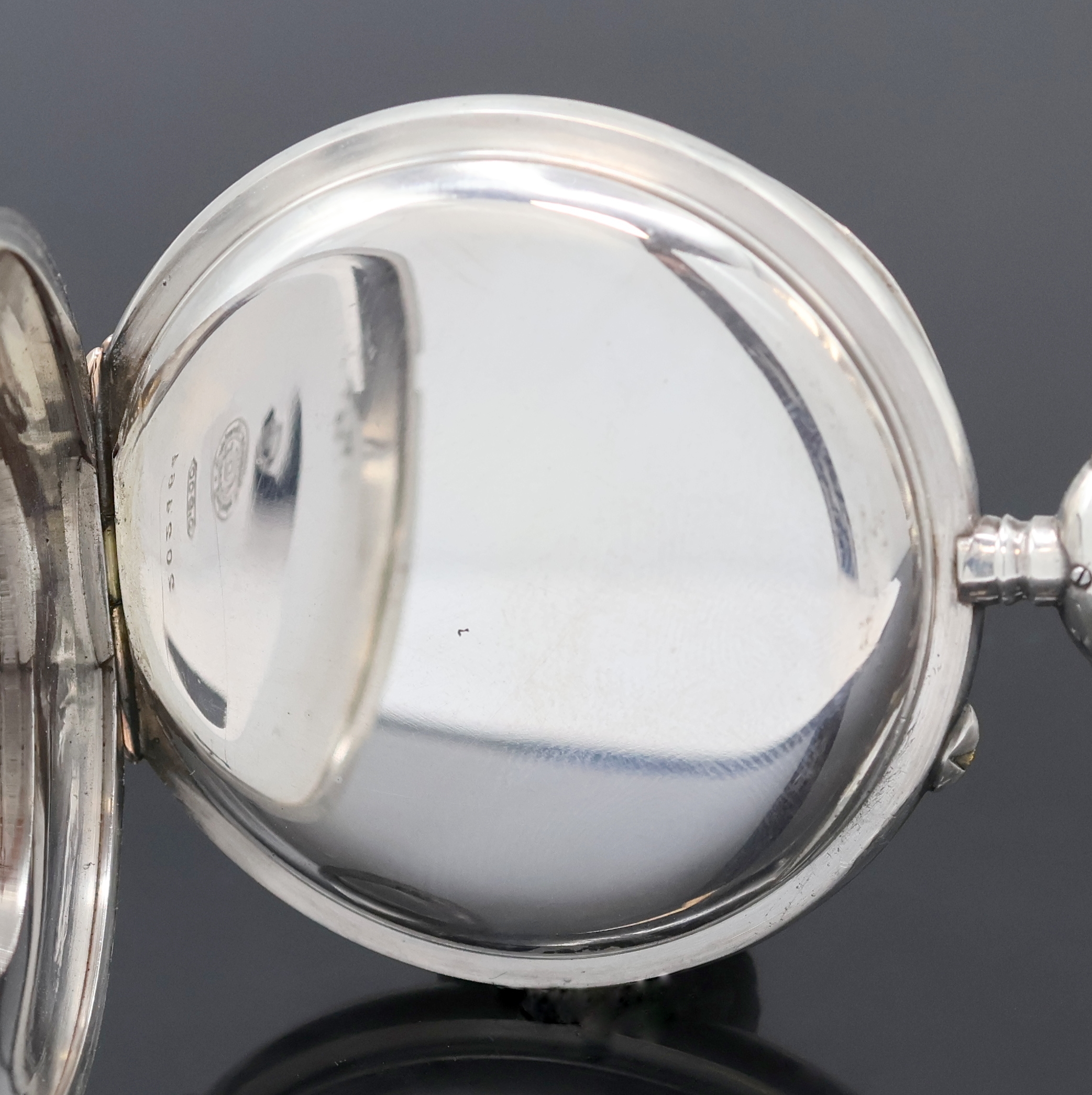 Detail b: DEUTSCHE PRÄZISIONSUHR ORIGINAL GLASHÜTTE offene Taschenuhr in Silber, Deutschland um 1920, glattes Lucia-Geh., Goldscharniere, Emailzifferbl. m. ...