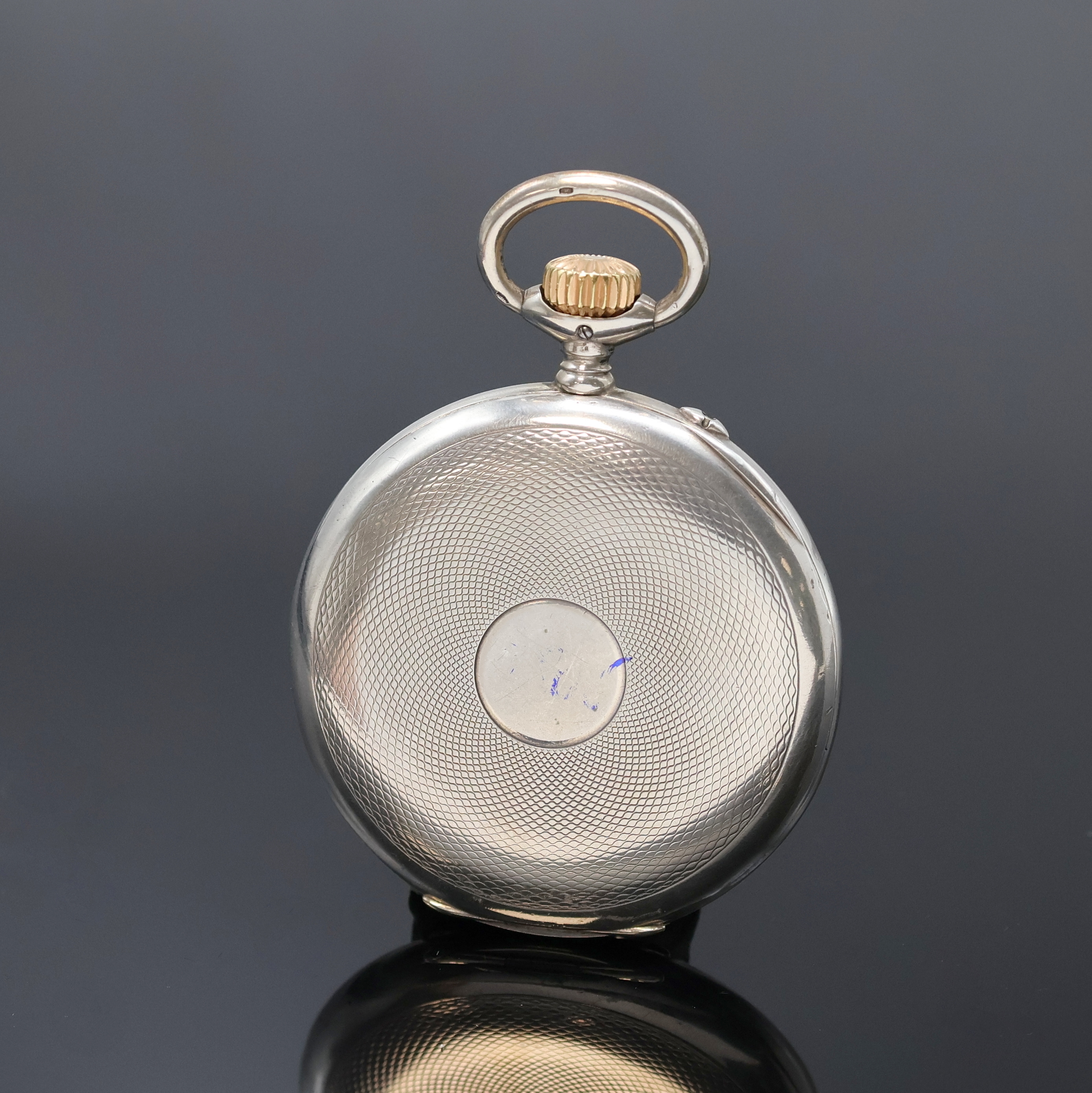 Detail a: IWC/J.RAUSCHENBACH offene Silbertaschenuhr Kaliber 65, Schweiz um 1908, guill. Geh., 2 -tlg. Emailzifferbl. besch., seltene Signatur ...