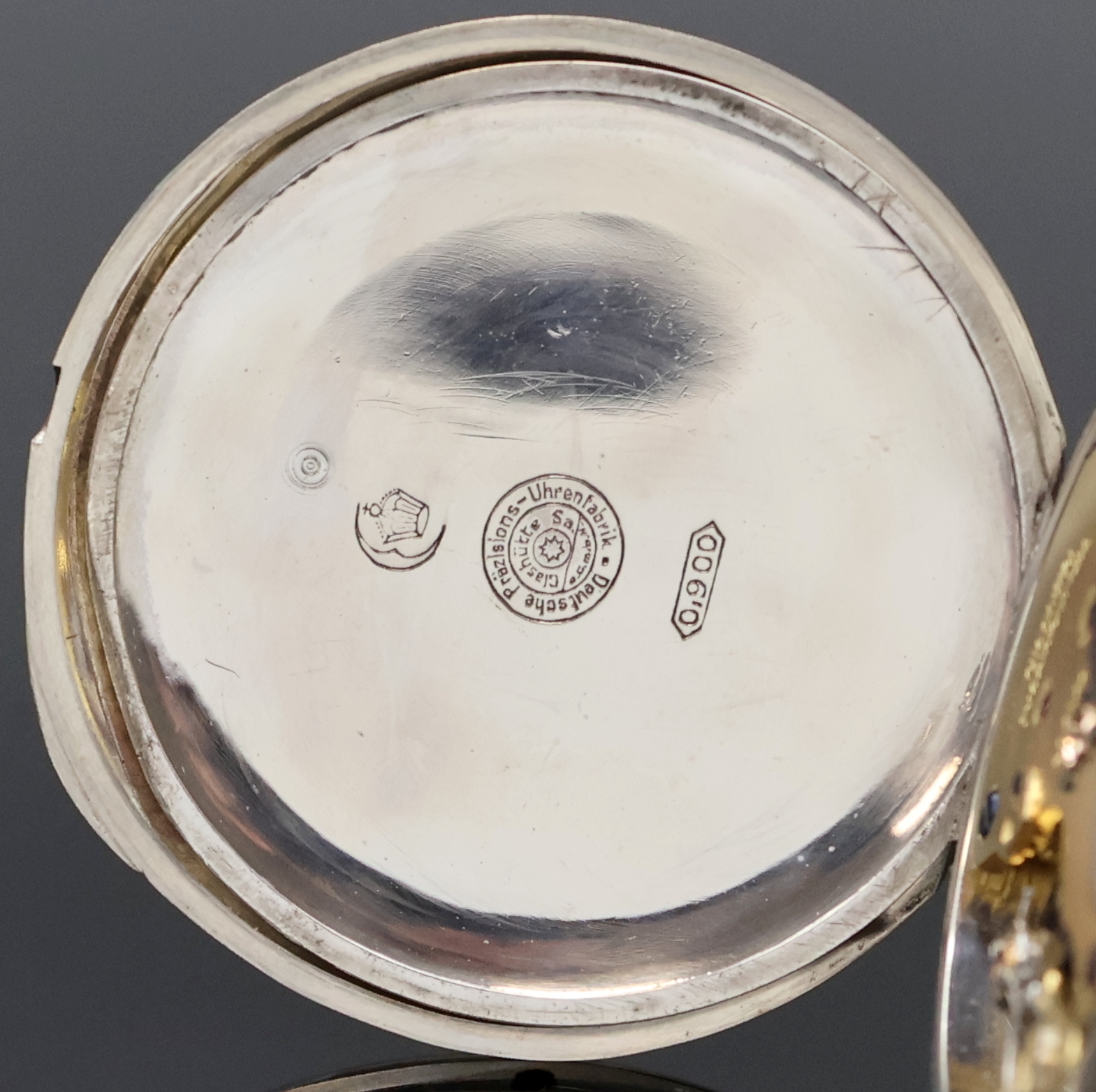 Detail c: DEUTSCHE PRÄZISIONSUHR ORIGINAL GLASHÜTTE offene Taschenuhr in Silber, Deutschland um 1920, glattes Geh., Emailzifferbl. besch., Breguet-Zahlen, ...