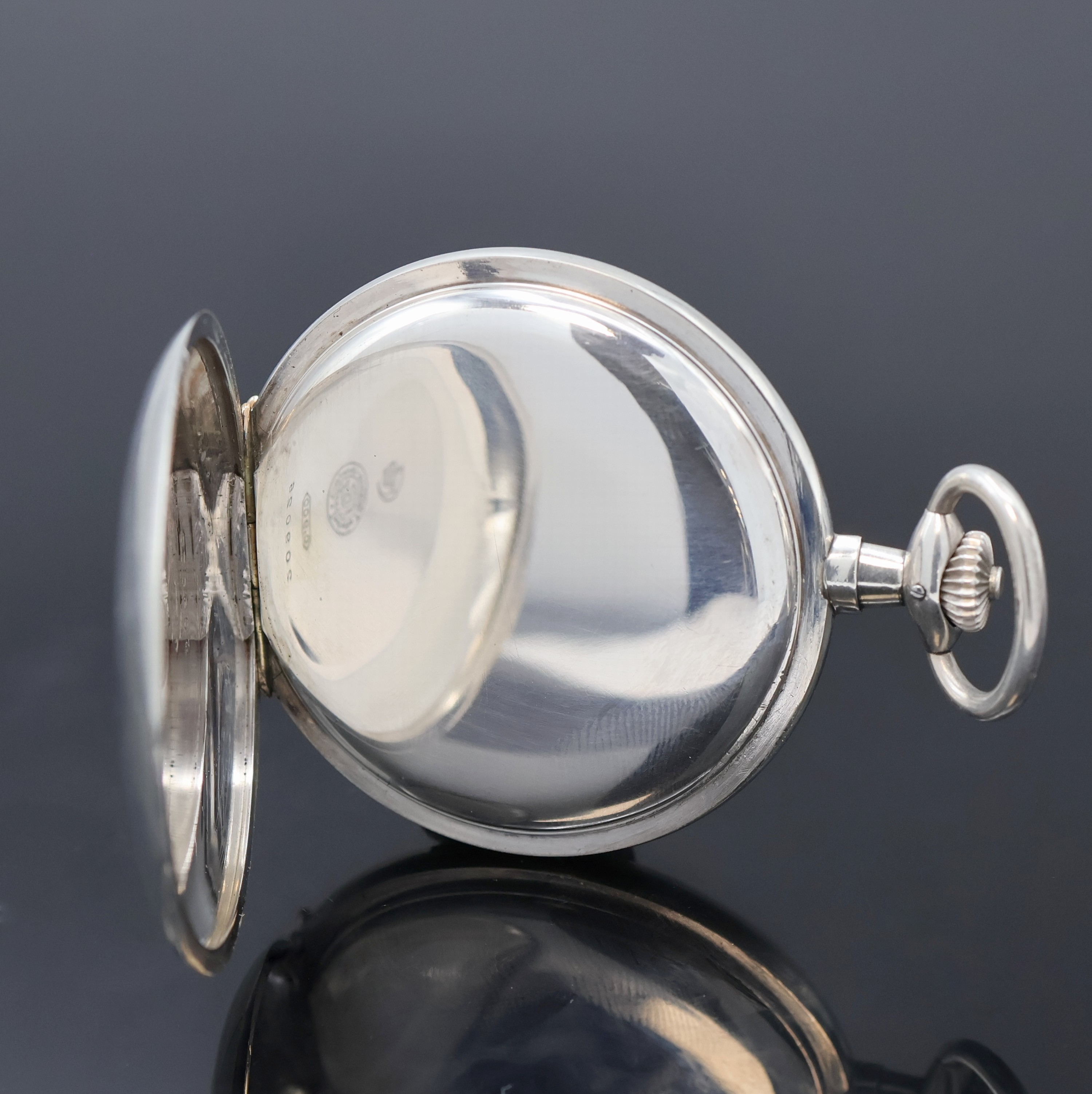 Detail b: DEUTSCHE PRÄZISIONSUHR ORIGINAL GLASHÜTTE Herrensavonette in Silber, Deutschland um 1925, glattes Geh., Goldscharniere, Emailzifferbl. m. ...