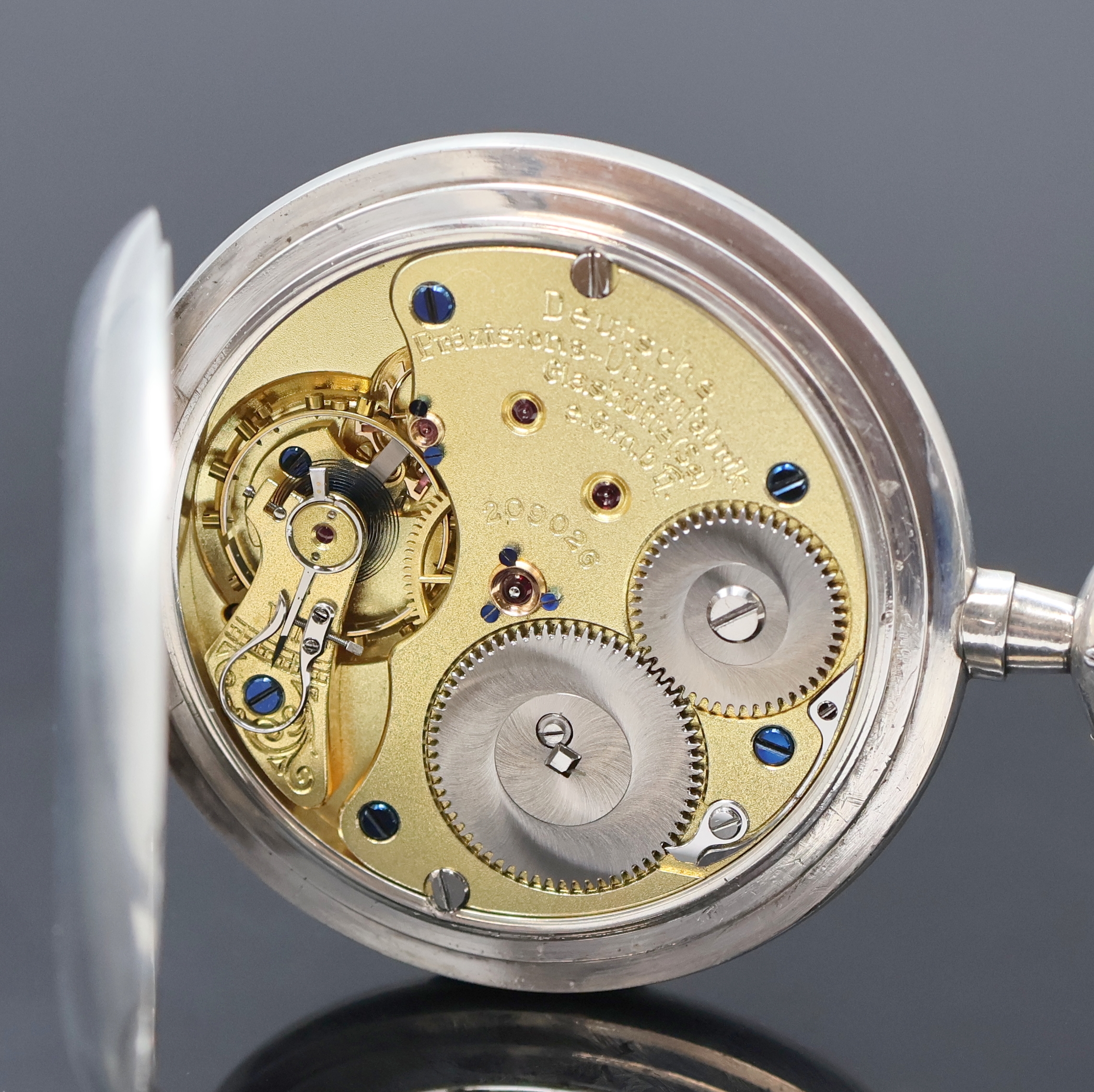 Detail d: DEUTSCHE PRÄZISIONSUHR ORIGINAL GLASHÜTTE Herrensavonette in Silber, Deutschland um 1925, glattes Geh., Goldscharniere, Emailzifferbl. m. ...