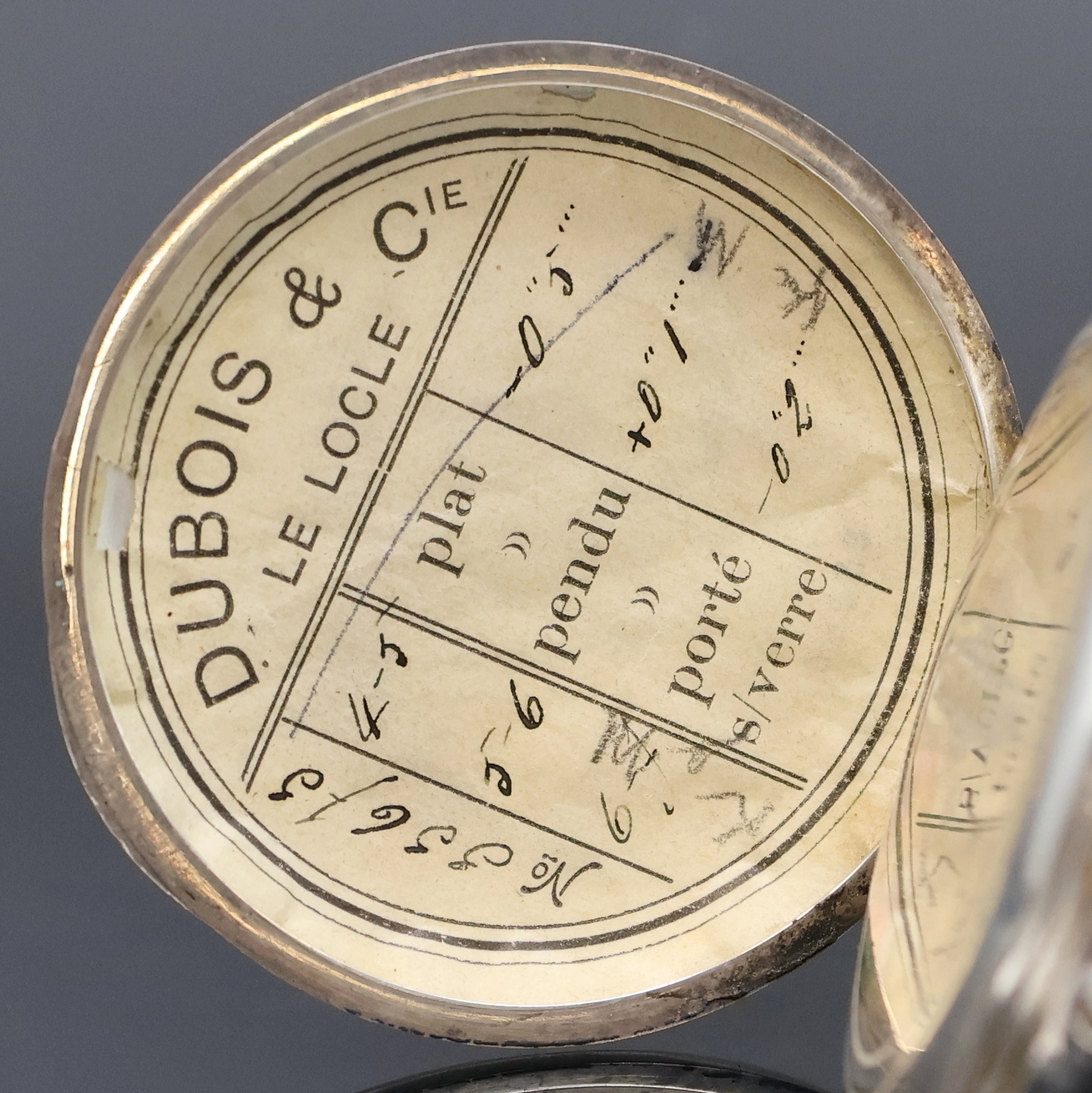 Detail c: PHILIPPE DUBOIS & FILS offene Silbertaschenuhr, Schweiz um 1900, glattes Geh. m. gestuftem Pendant, auf Cuvette bez. Chronometre, im Deckel eingel. ...