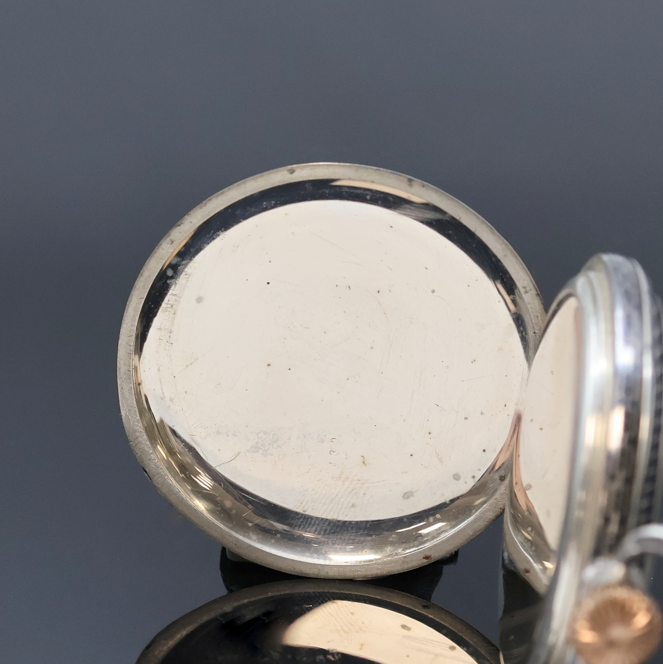 Detail b: UHRMACHERSCHULE BIEL A.Kurth offene Taschenuhr im Tulasilber-Gehäuse, Schweiz um 1920, gut erhaltenes, gestreiftes Tula-Geh., 2-tlg. ...