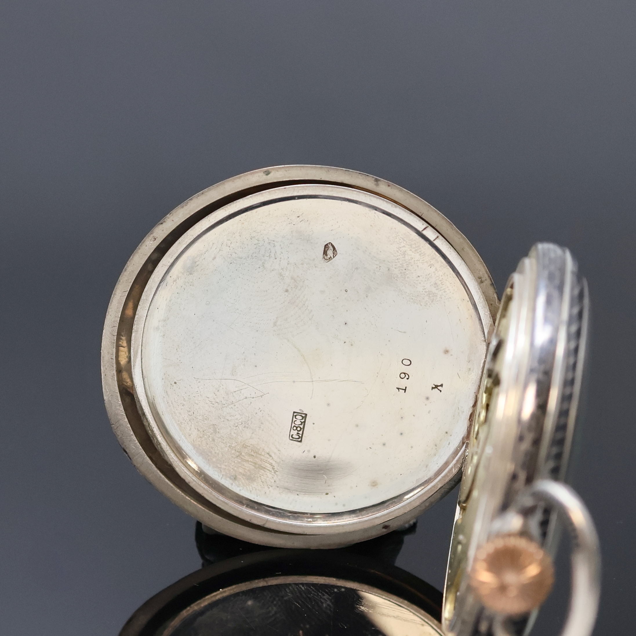 Detail d: UHRMACHERSCHULE BIEL A.Kurth offene Taschenuhr im Tulasilber-Gehäuse, Schweiz um 1920, gut erhaltenes, gestreiftes Tula-Geh., 2-tlg. ...