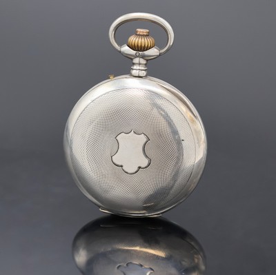 26918972a - Offene Taschenuhr mit Chronograph in Silber, Schweiz um 1910, guill. Geh. berieben, ...