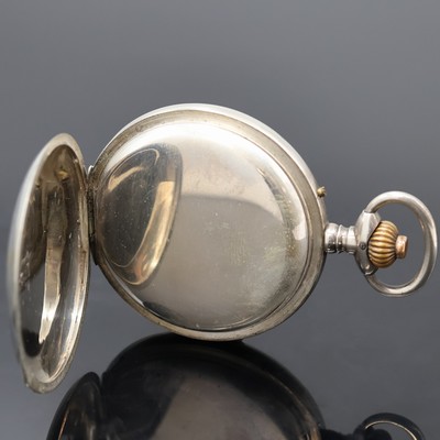 26918972b - Offene Taschenuhr mit Chronograph in Silber, Schweiz um 1910, guill. Geh. berieben, ...