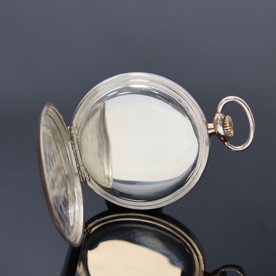 26918986c - IWC offene Silbertaschenuhr Kaliber 67, Schweiz um 1959, guill. Scharniergeh. m. verg. ...