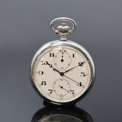 Image 26918988 - LONGINES offene Taschenuhr mit Chronograph in Stahl, Schweiz um 1941, pol. ...