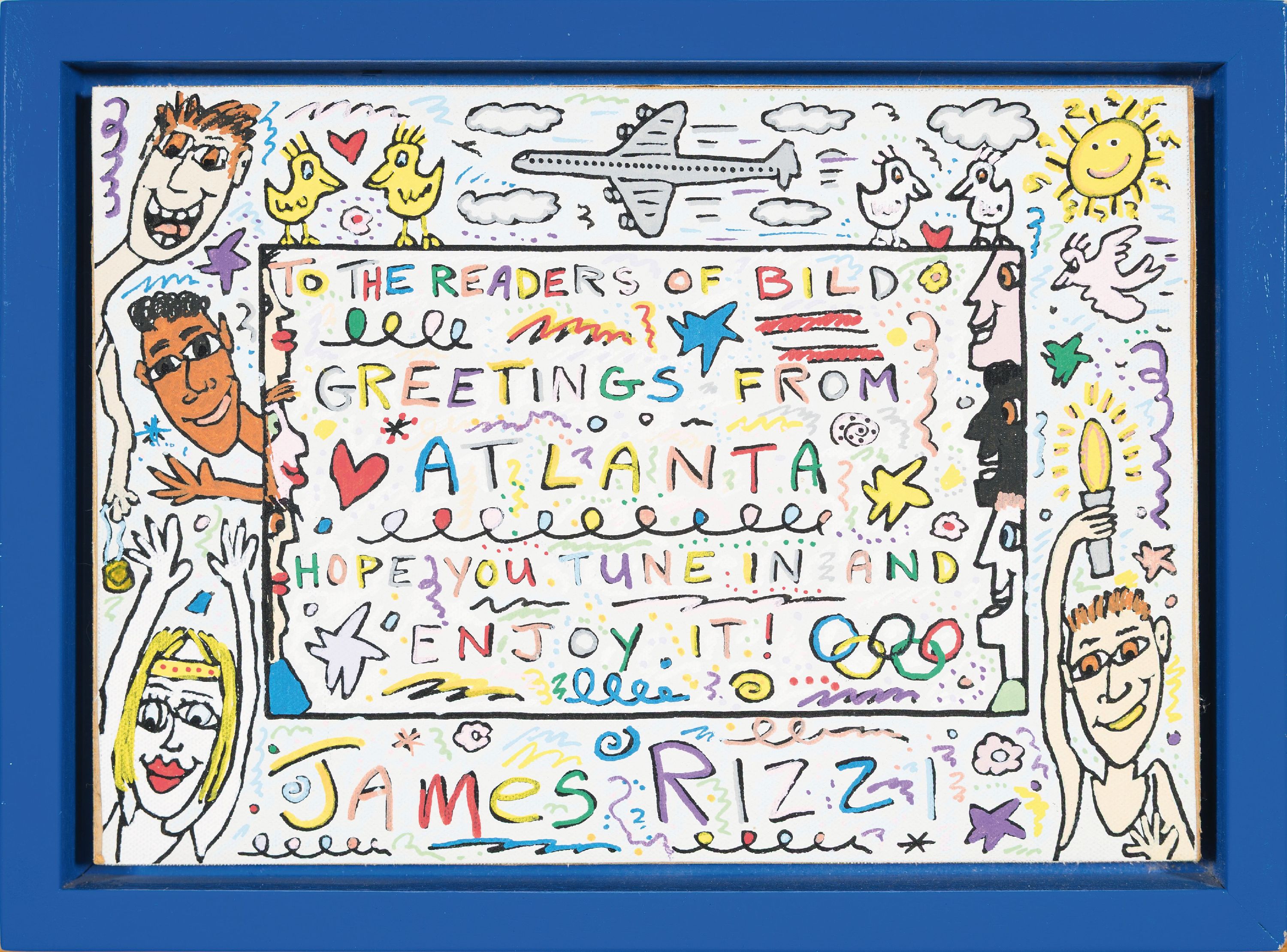 Detail k: James Rizzi, 1950-2011 New York, To the Readers of BILD, Acryl/Lwd/Holz, Greetings from Atlanta, Hope You tune in and enjoy it, entstanden für die ...