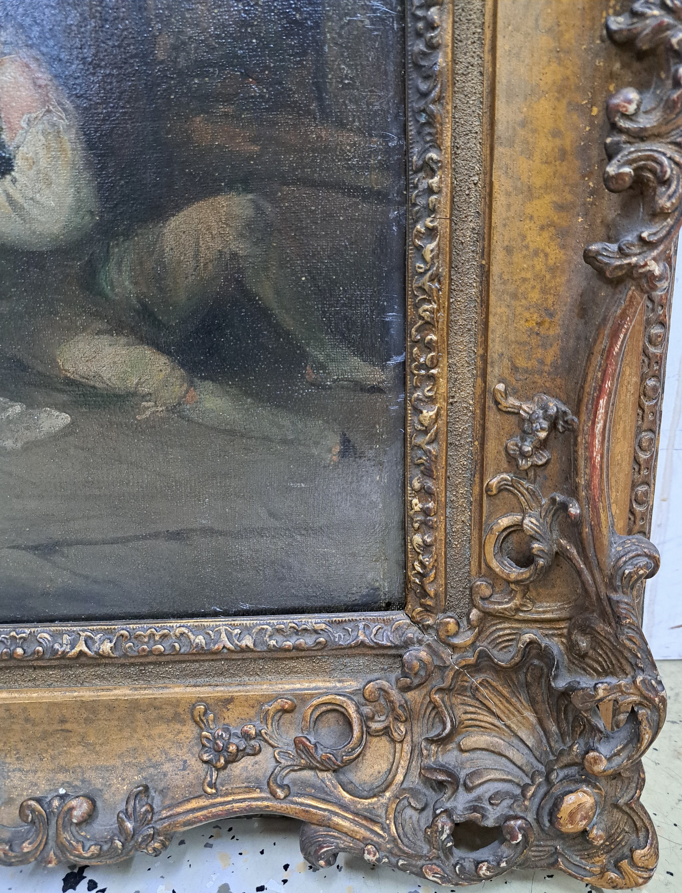 Detail e: Zuschreibung: George Moreland, 1763 London-1804 Brighton, The effects of youthful ...., so verso auf zwei alten Etiketten betitelt und bez. George ...