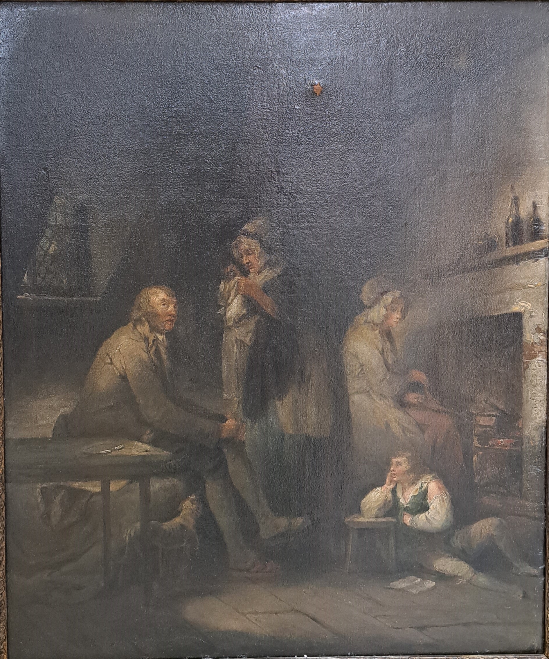 Detail g: Zuschreibung: George Moreland, 1763 London-1804 Brighton, The effects of youthful ...., so verso auf zwei alten Etiketten betitelt und bez. George ...