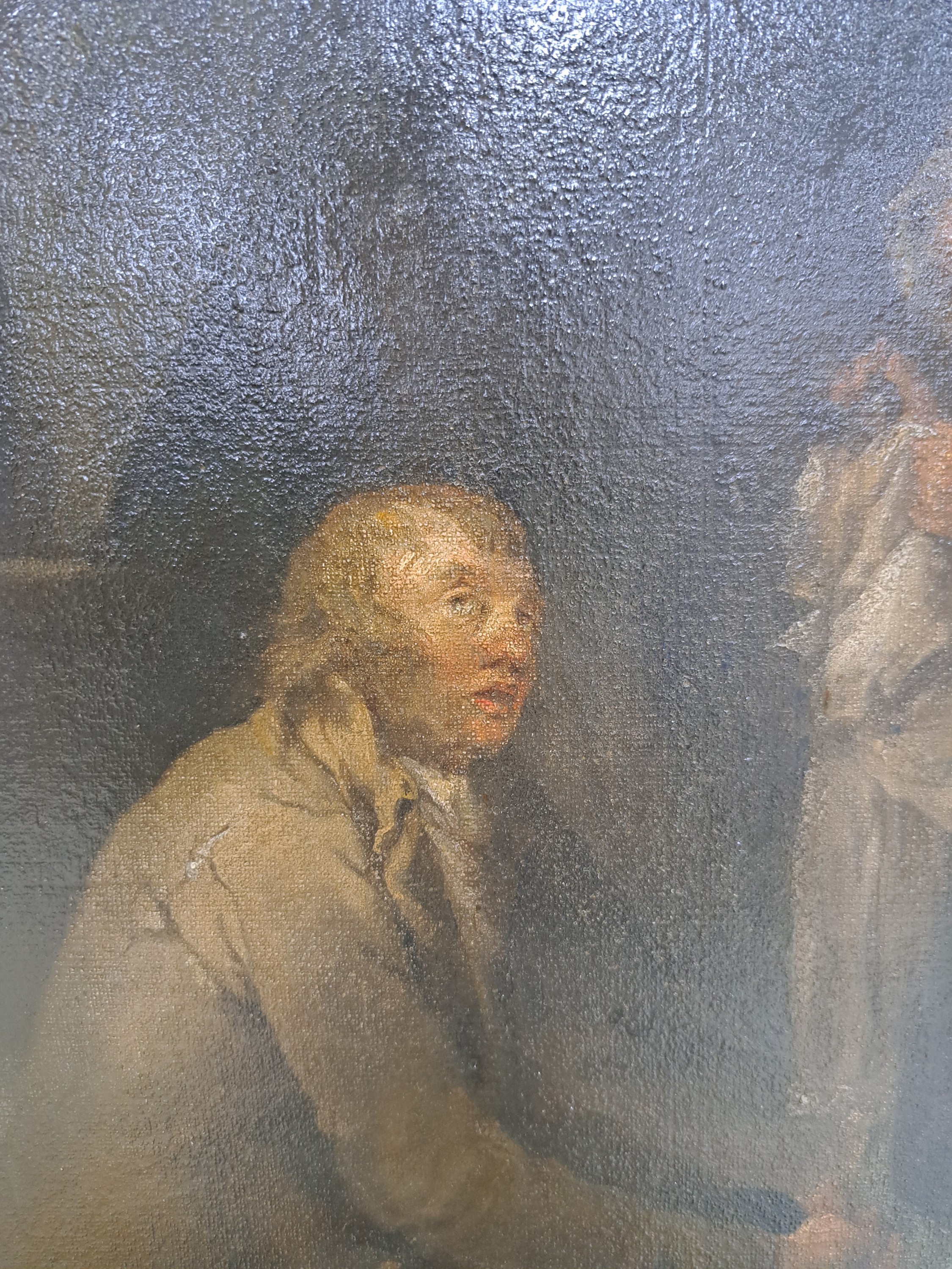 Detail h: Zuschreibung: George Moreland, 1763 London-1804 Brighton, The effects of youthful ...., so verso auf zwei alten Etiketten betitelt und bez. George ...