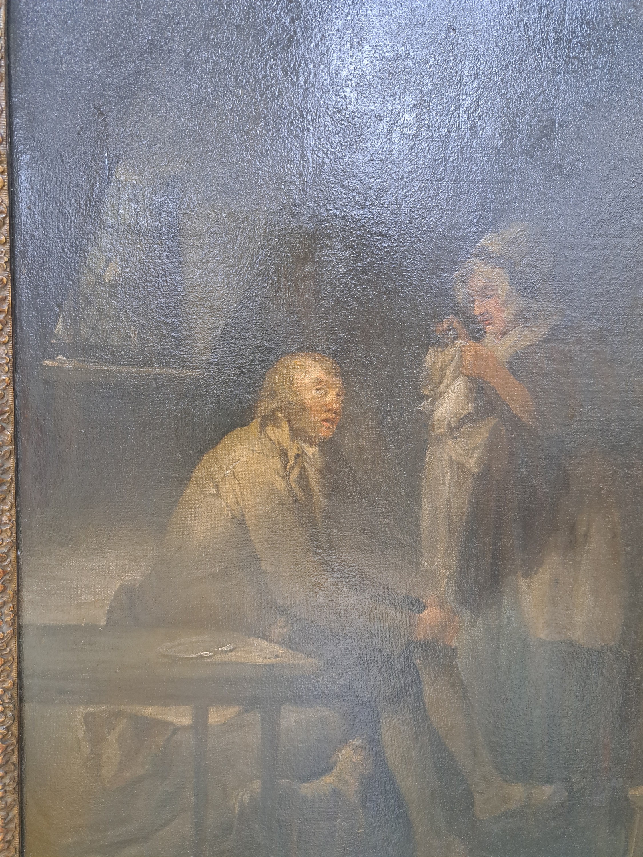 Detail i: Zuschreibung: George Moreland, 1763 London-1804 Brighton, The effects of youthful ...., so verso auf zwei alten Etiketten betitelt und bez. George ...