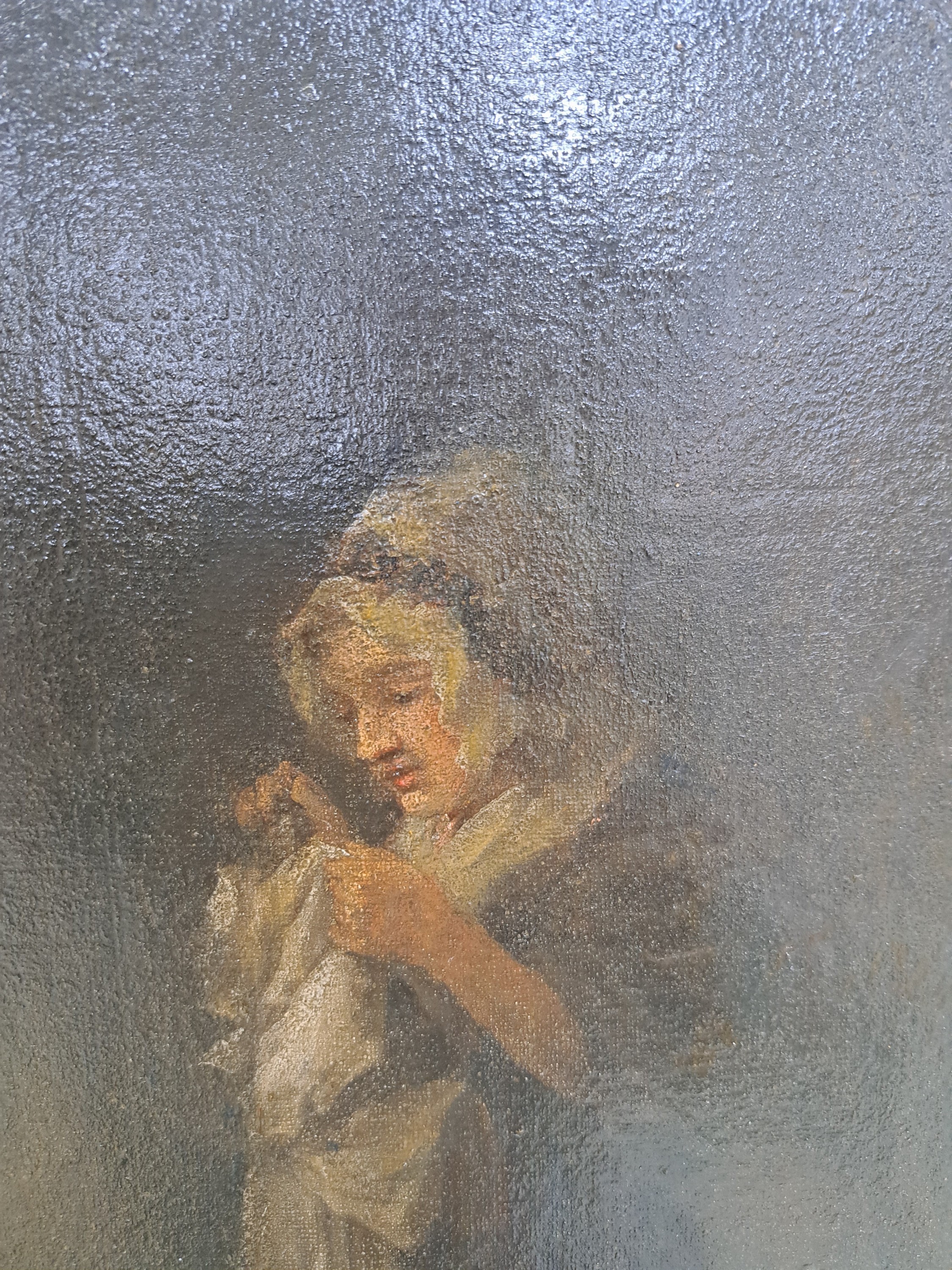 Detail l: Zuschreibung: George Moreland, 1763 London-1804 Brighton, The effects of youthful ...., so verso auf zwei alten Etiketten betitelt und bez. George ...