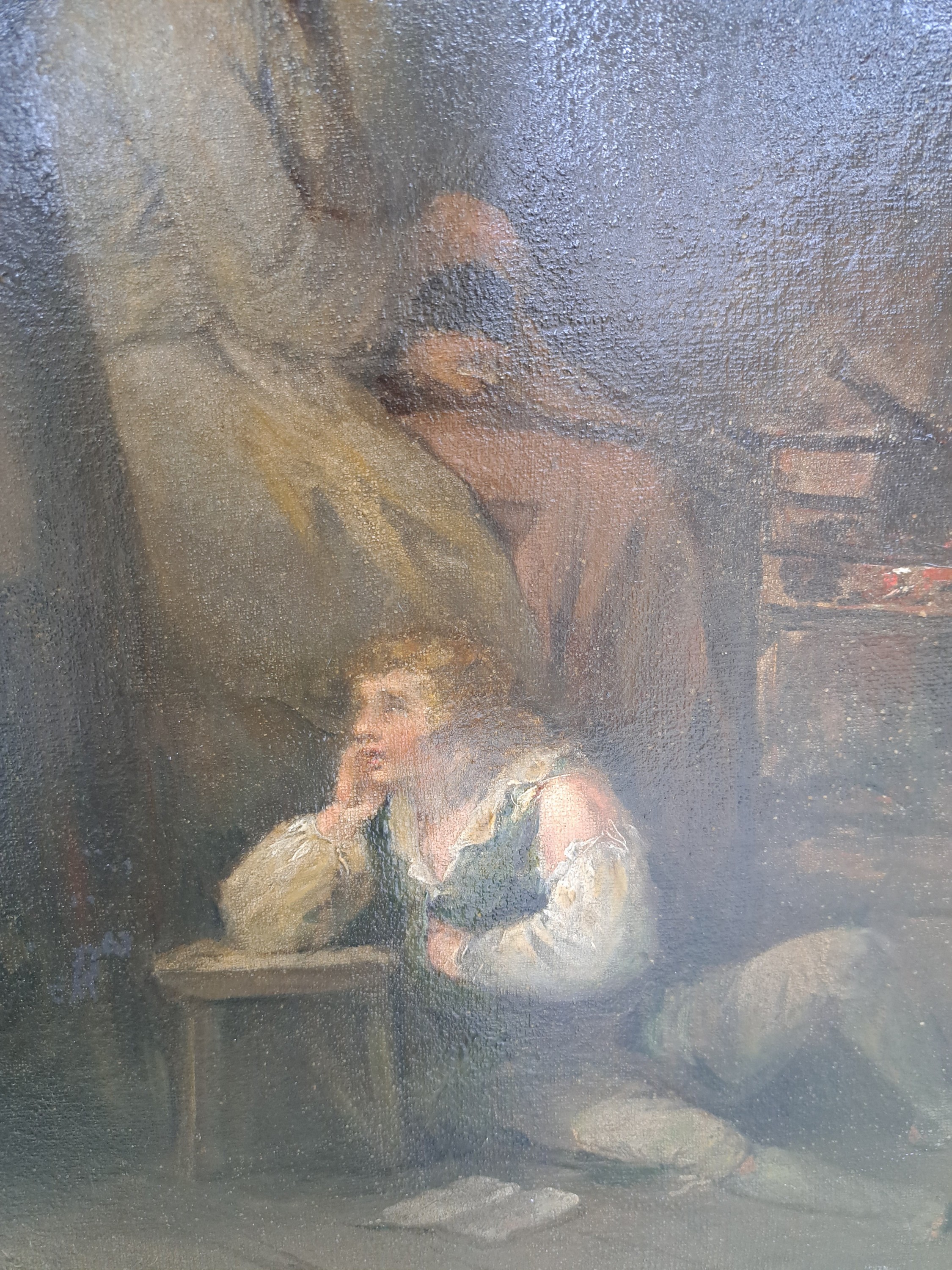 Detail n: Zuschreibung: George Moreland, 1763 London-1804 Brighton, The effects of youthful ...., so verso auf zwei alten Etiketten betitelt und bez. George ...