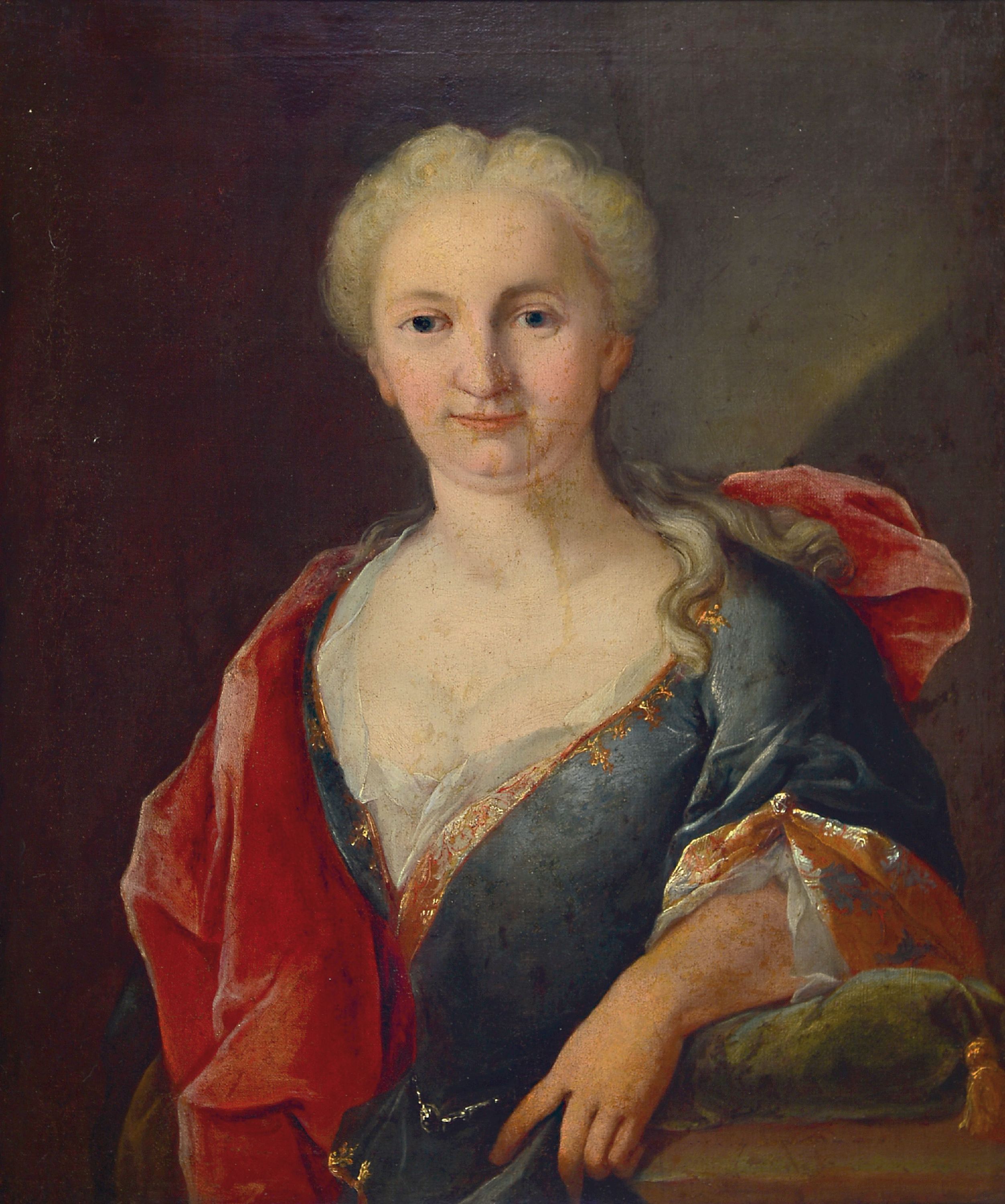 Zuschreibung: Johann Rudolf Daelliker, 1694 Berlin-1769 Schaffhausen, Porträt einer adligen Dame, Öl/Lwd, rest., doubl., ca. 78x 66cm, R. ca. ...