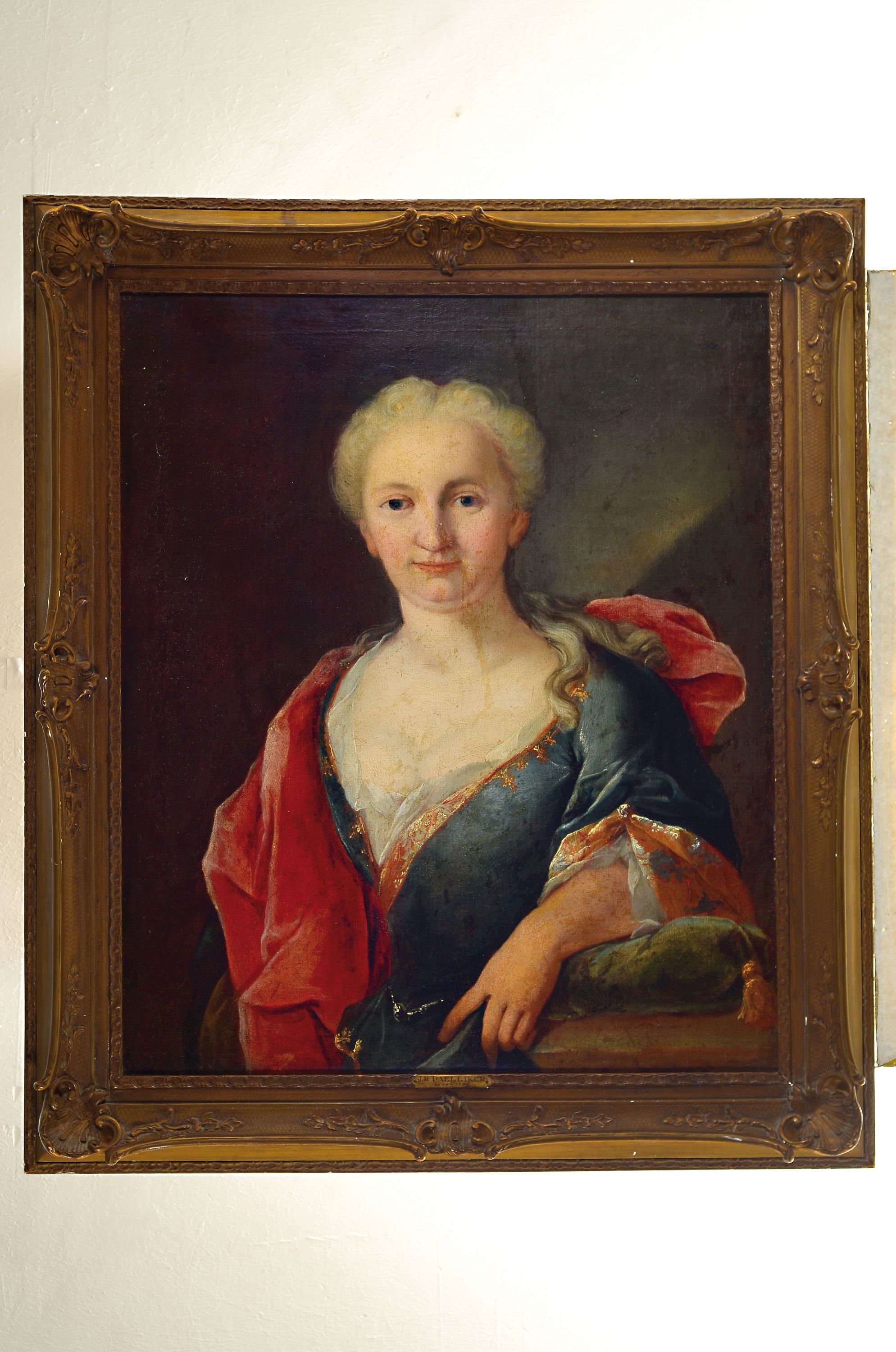 Detail k: Zuschreibung: Johann Rudolf Daelliker, 1694 Berlin-1769 Schaffhausen, Porträt einer adligen Dame, Öl/Lwd, rest., doubl., ca. 78x 66cm, R. ca. ...