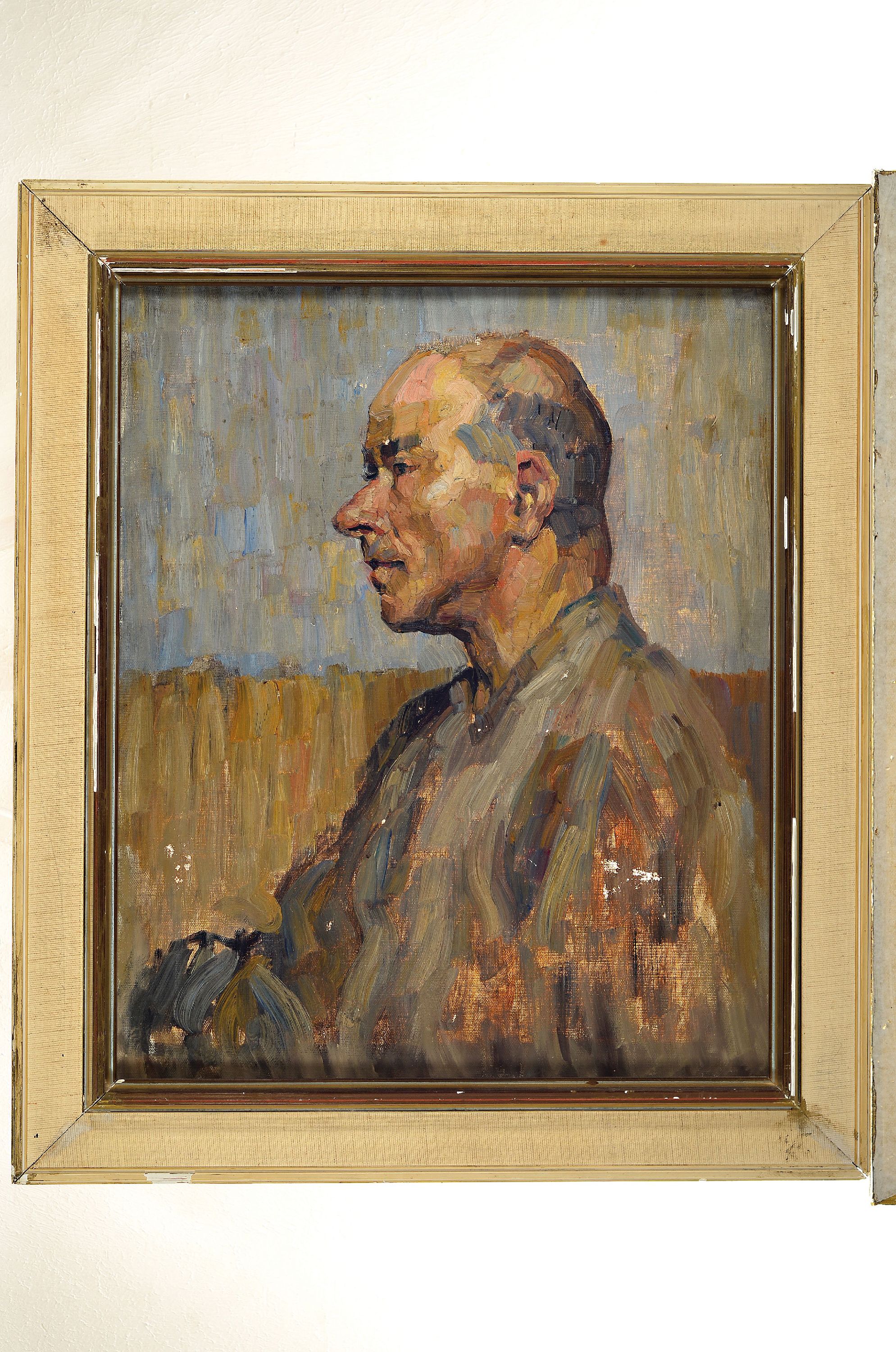 Detail k: Zuschreibung: Martha Kropp, 1880 Aachen-1968 Karlsruhe, Porträt eines Herren mit Halbglatze im Profil, expressiver, kraftiger Pinselduktus, Öl/Lwd, ...