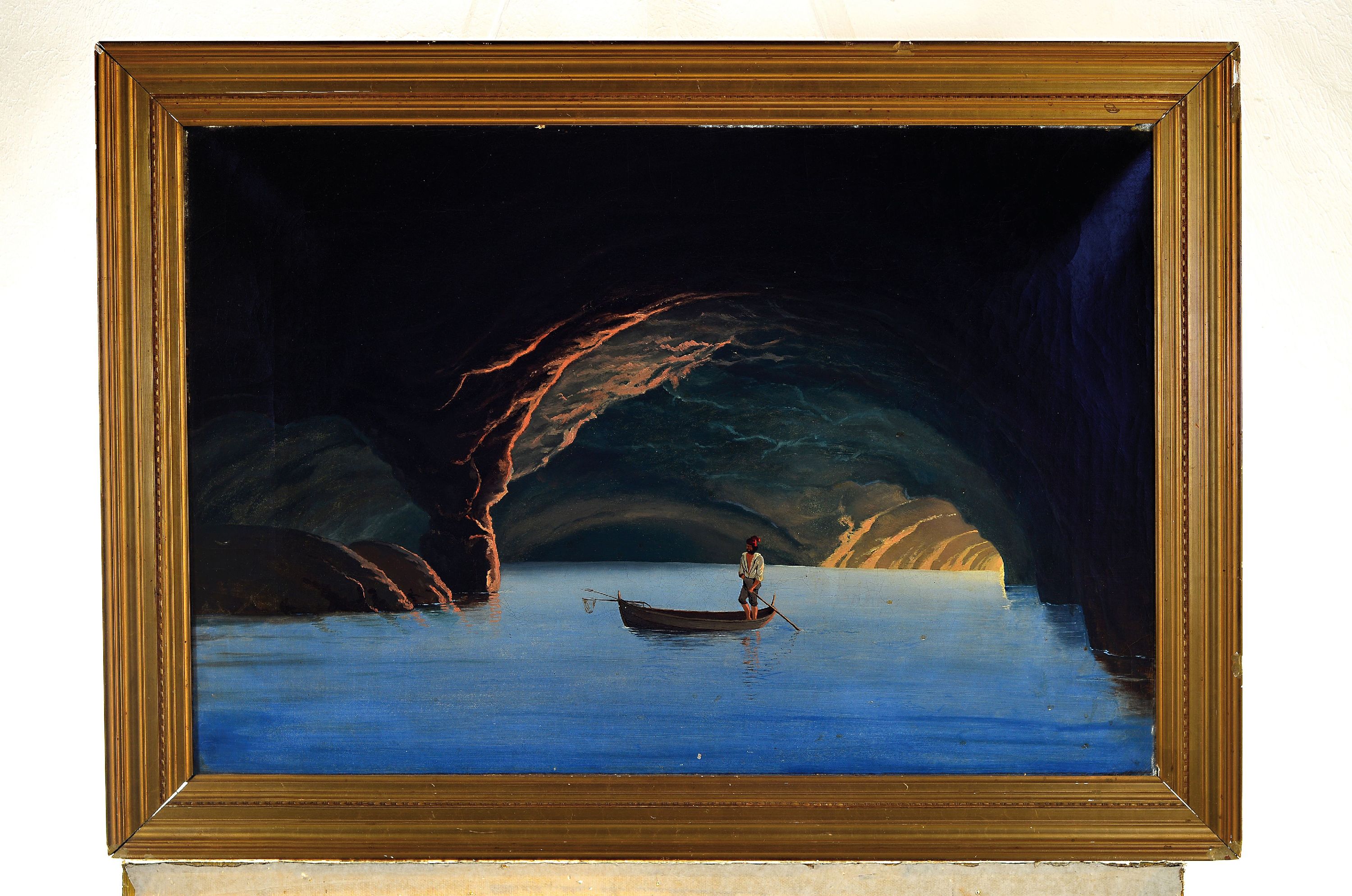 Detail k: Zuschreibung: Johann Hermann Carmiencke, 1810 Hamburg-1867 Brooklyn, Fischer in der Blauen Grotte bei Capri, unsigniert, Öl/Lwd, 50x74 cm, Rahmen ...
