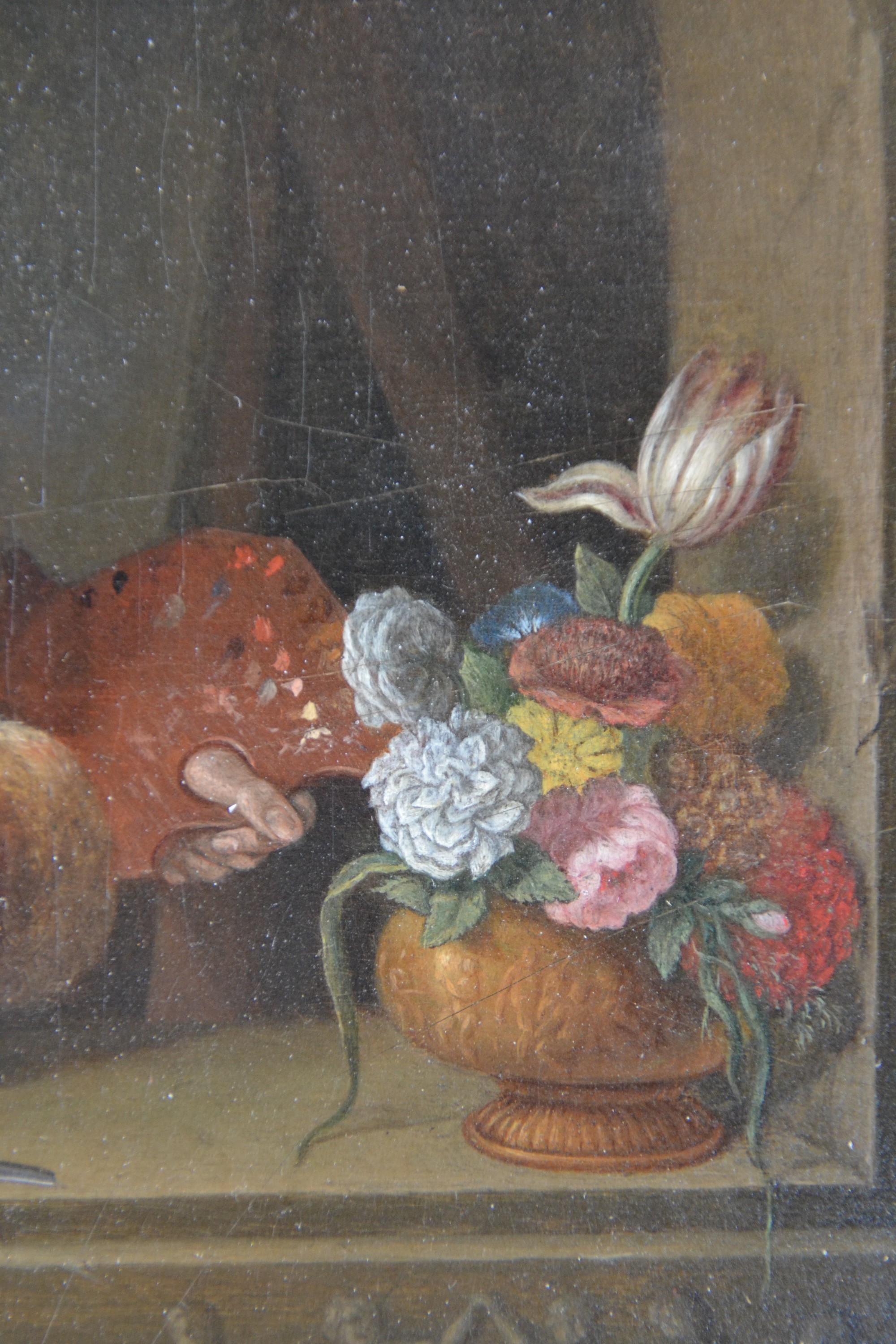Detail b: Zuschreibung: Franz Ludwig Catel, 1778 Berlin -1856 Rom, Selbstbildnis des Künstlers im Mantel mit Pelzkragen und Palette, Ausschnitt gerahmt durch ...