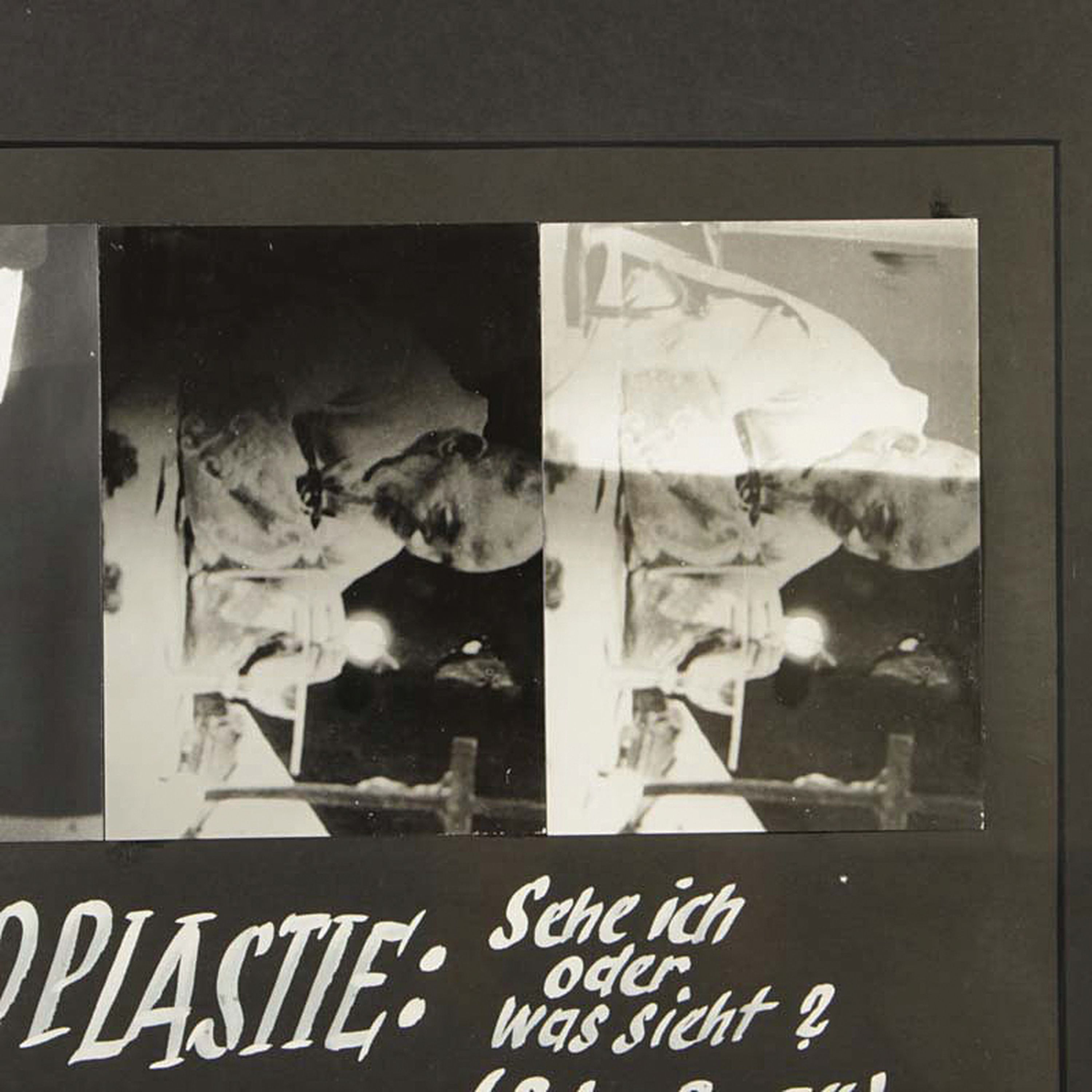 Detail b: Anna und Bernhard Blume, Ideoplastie: Sehe cih oder was sieht ? Pater Pio 74, drei s/w Fotografien montiert, ca. 42x30cm, PP, u.GL., R. ca. 55x43cm