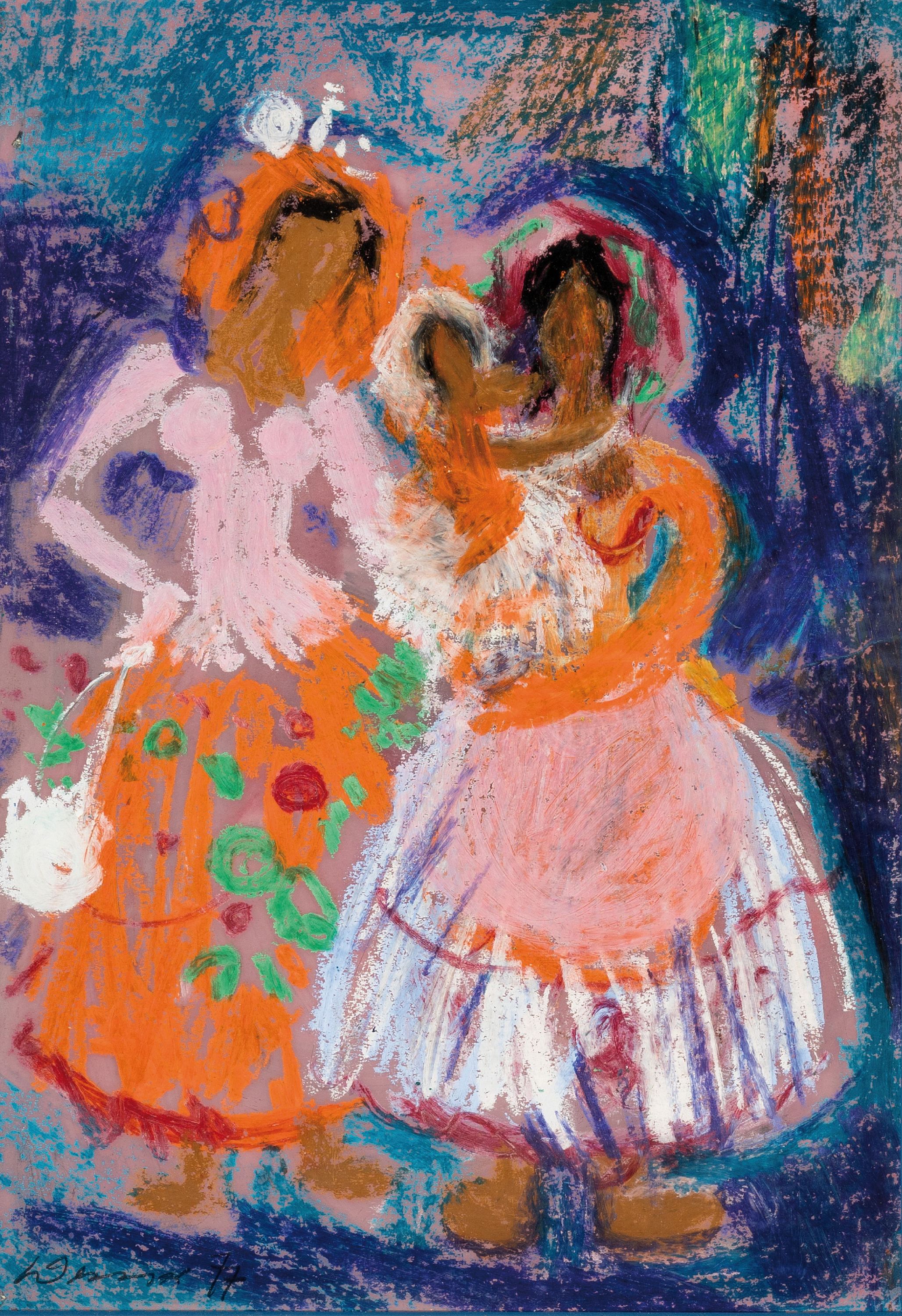 Heinz Werner, 1928-2019, zwei Frauen mit Kind, Pastell auf Papier, ca. 35x24cm, PP, u.Gl., R. ca. 60x49cm, Werner wurde bekannt als Porzellanmaler ...
