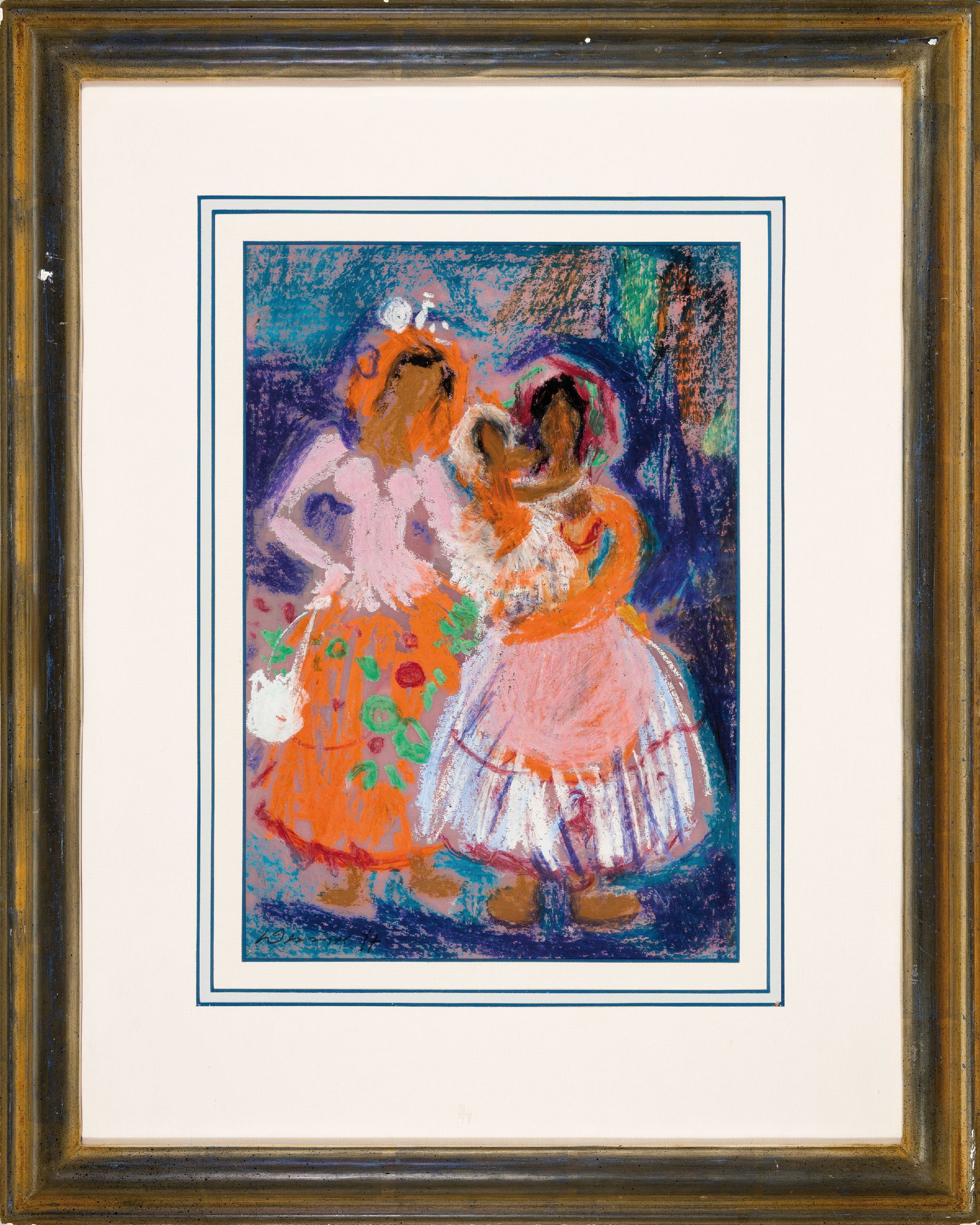 Detail k: Heinz Werner, 1928-2019, zwei Frauen mit Kind, Pastell auf Papier, ca. 35x24cm, PP, u.Gl., R. ca. 60x49cm, Werner wurde bekannt als Porzellanmaler ...