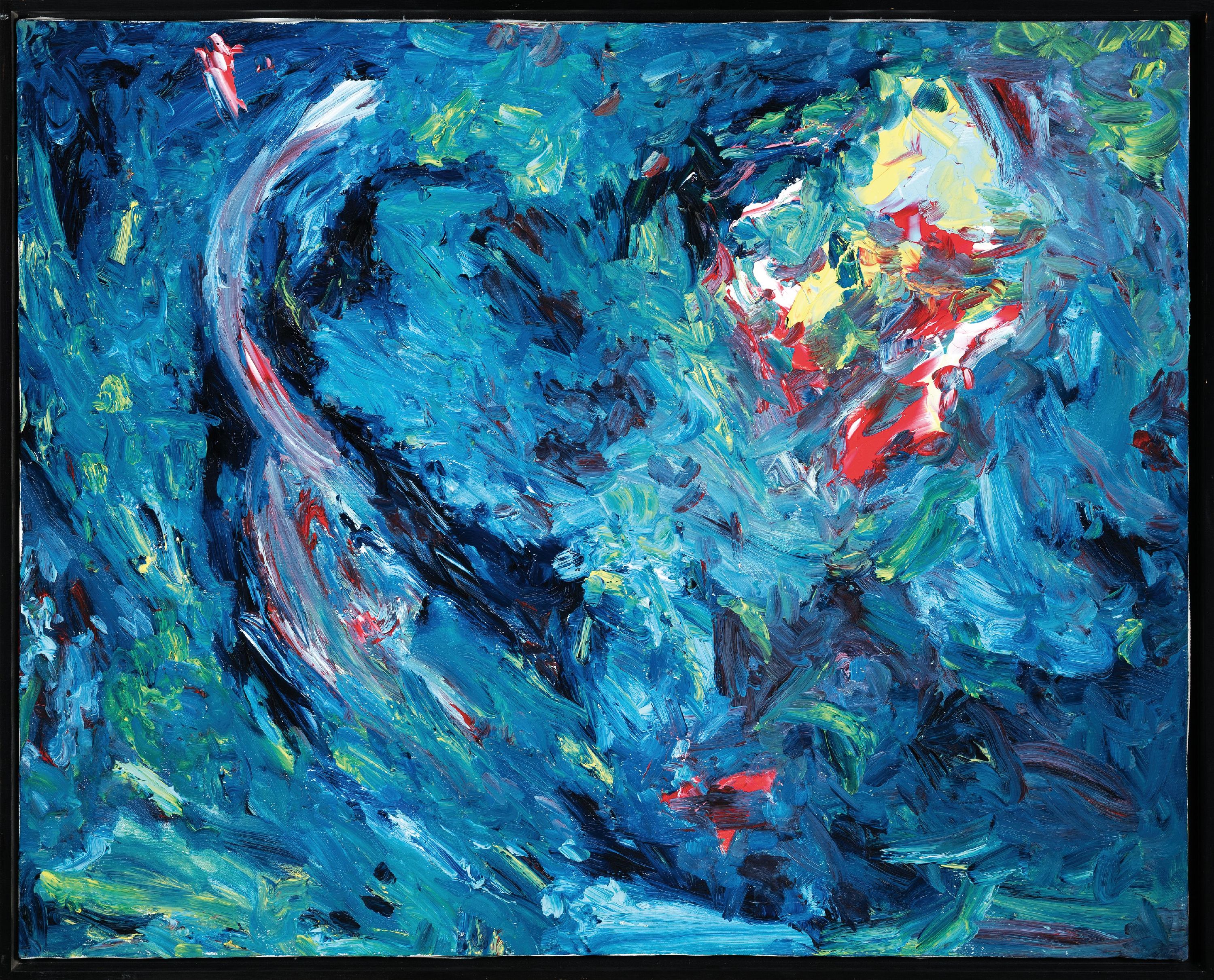 Detail k: Gunther Schwieger, zeitgen. Künstler, "Einblicke", Öl/Lwd, expressiver Duktus, rückseitig betitel, ca. 100x80cm, Rahmen mit Schattenfuge ...