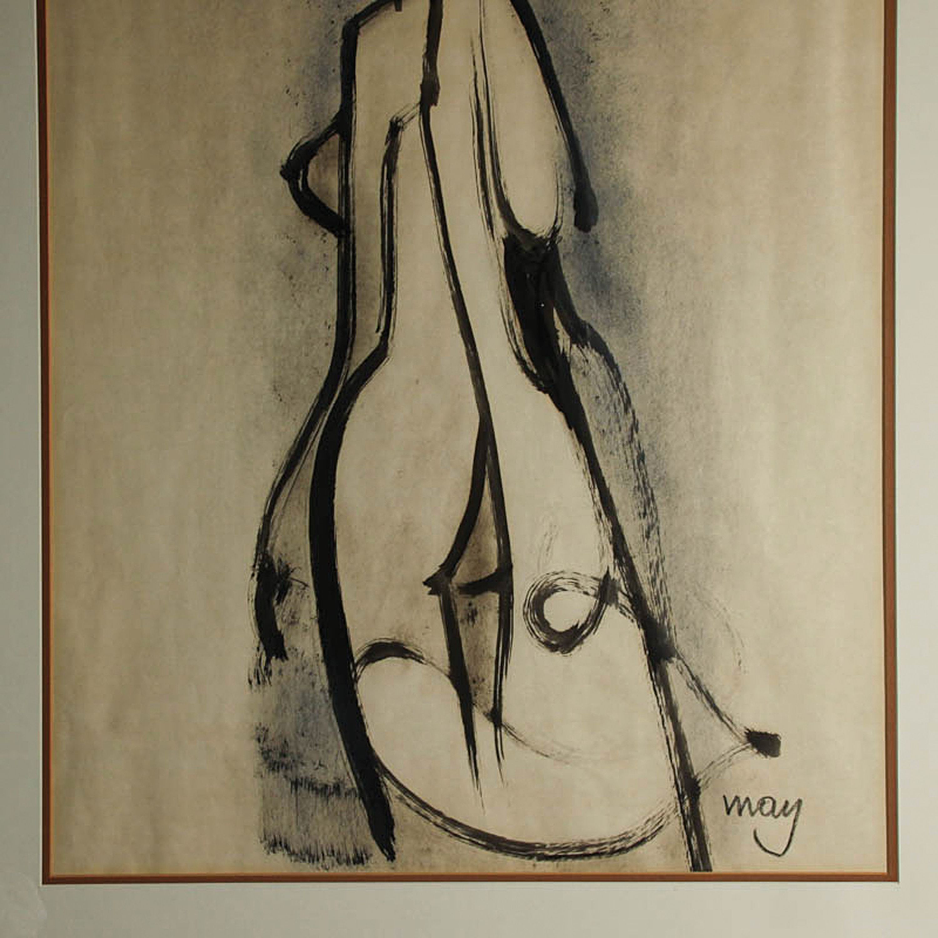 Detail m: Karl May, 1901-1976, deutsch-kanadischer Expressionist, Lolita-später, verso auf Etikett so betitelt, Tuschpinselzeichnung, signiert, ca. 82x60cm, ...