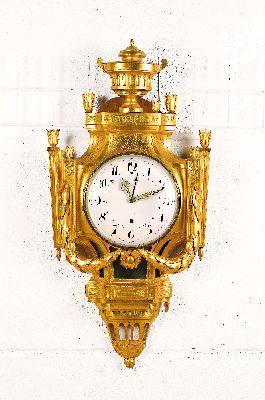 Image Große klassizistische Kartelluhr, 1. Viertel 19.Jh., gold gefasstes geschnitztes ...