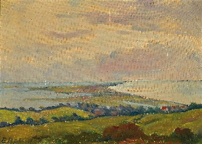 Elisabeth Büchsel, 1867-1957 Stralsund, Weite Boddenlandschaft, Öl/Malkarton, links unten signiert, mit leichten Oberflächen- schäden, ca. ...