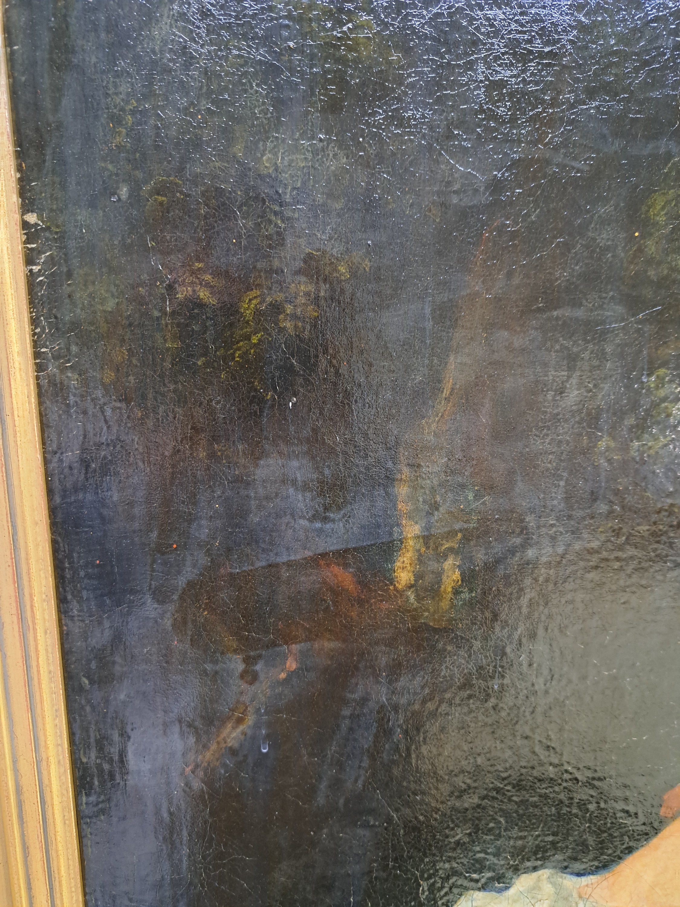 Detail c: Unbekannter Künstler des ausgehenden 18.Jh., antikisierende Szene, lagernde Göttin reicht einem Alten eine Schale, unsigniert, Öl/Lwd, restauriert ...