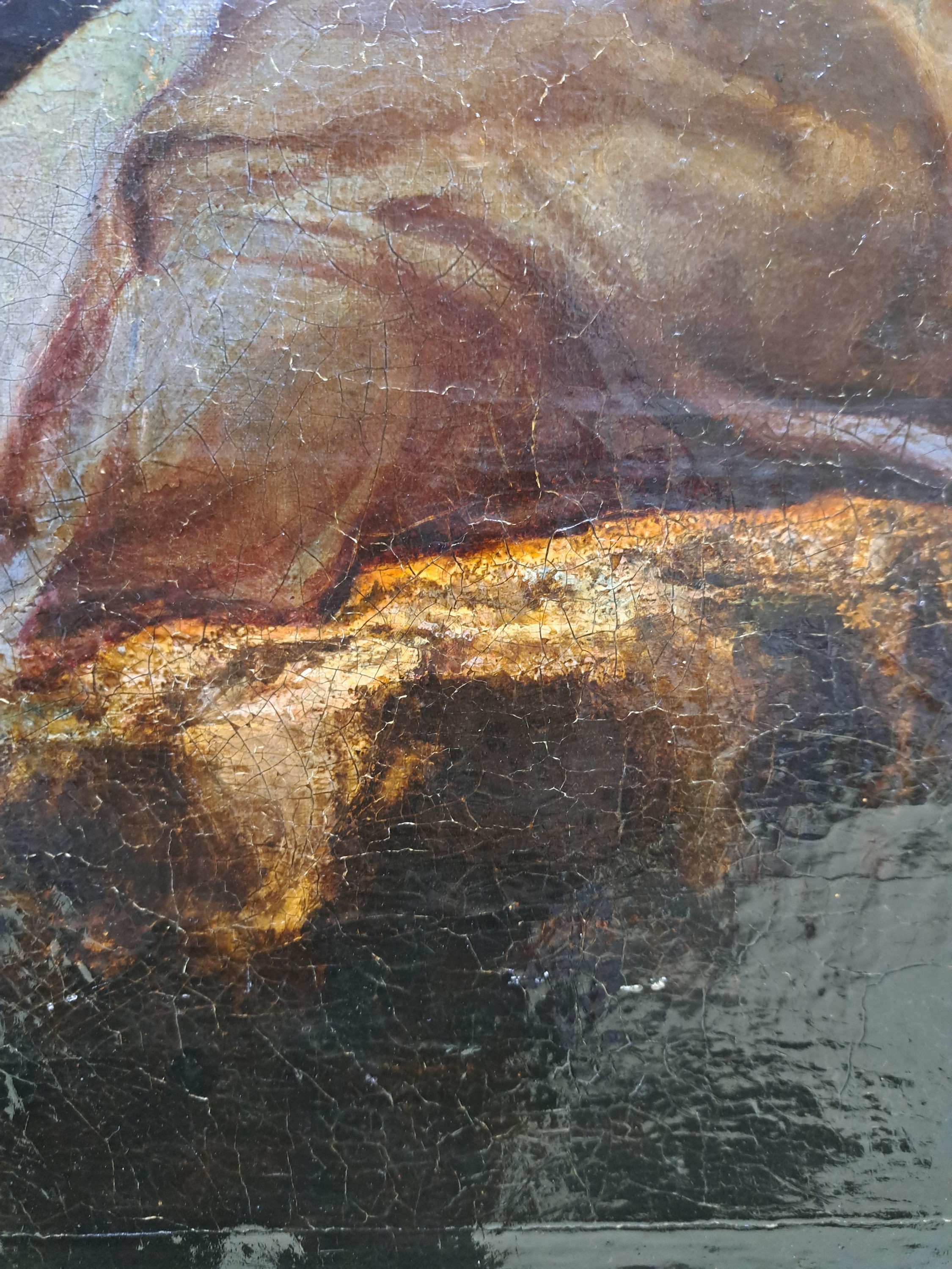 Detail d: Unbekannter Künstler des ausgehenden 18.Jh., antikisierende Szene, lagernde Göttin reicht einem Alten eine Schale, unsigniert, Öl/Lwd, restauriert ...