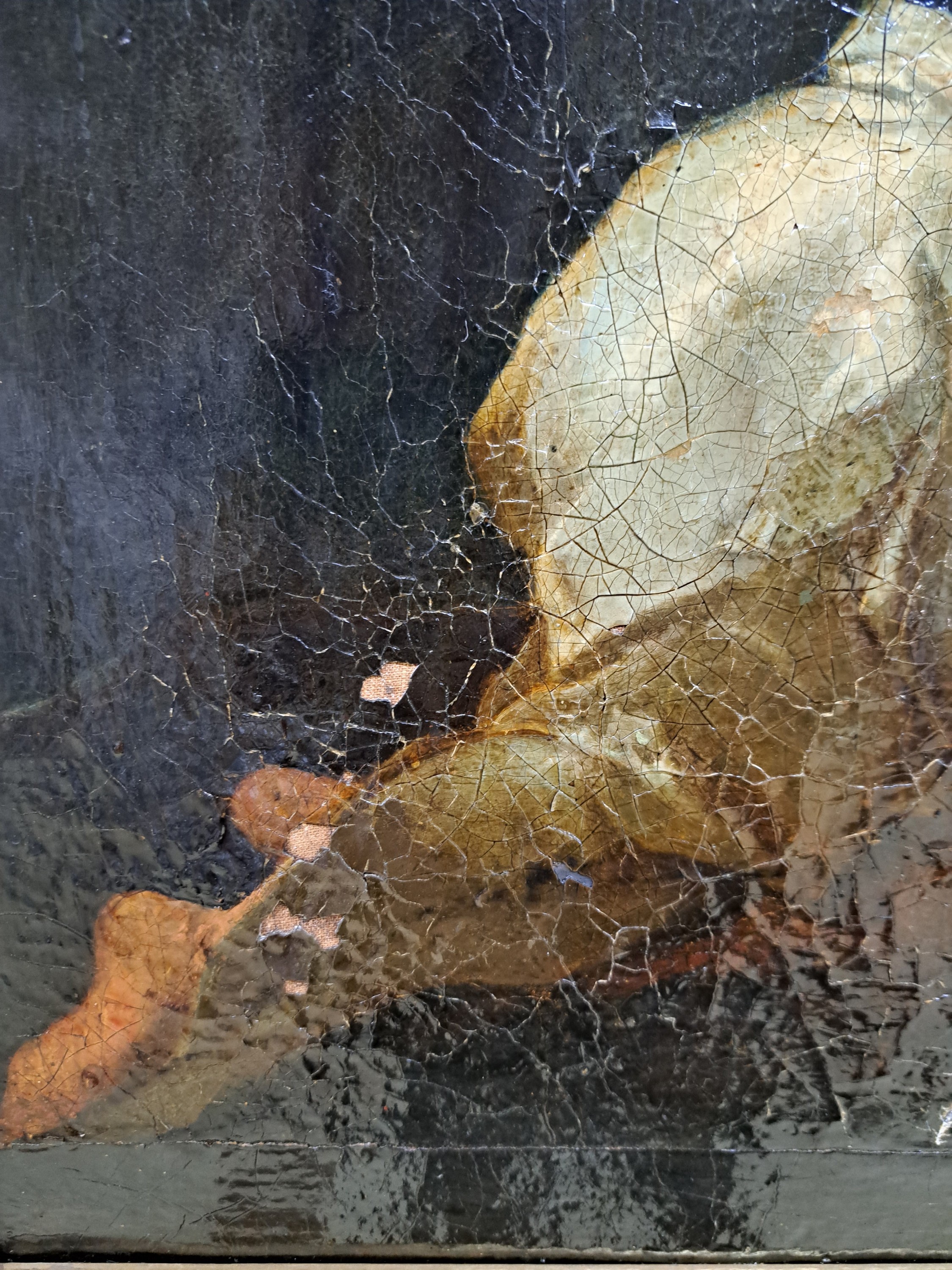 Detail g: Unbekannter Künstler des ausgehenden 18.Jh., antikisierende Szene, lagernde Göttin reicht einem Alten eine Schale, unsigniert, Öl/Lwd, restauriert ...
