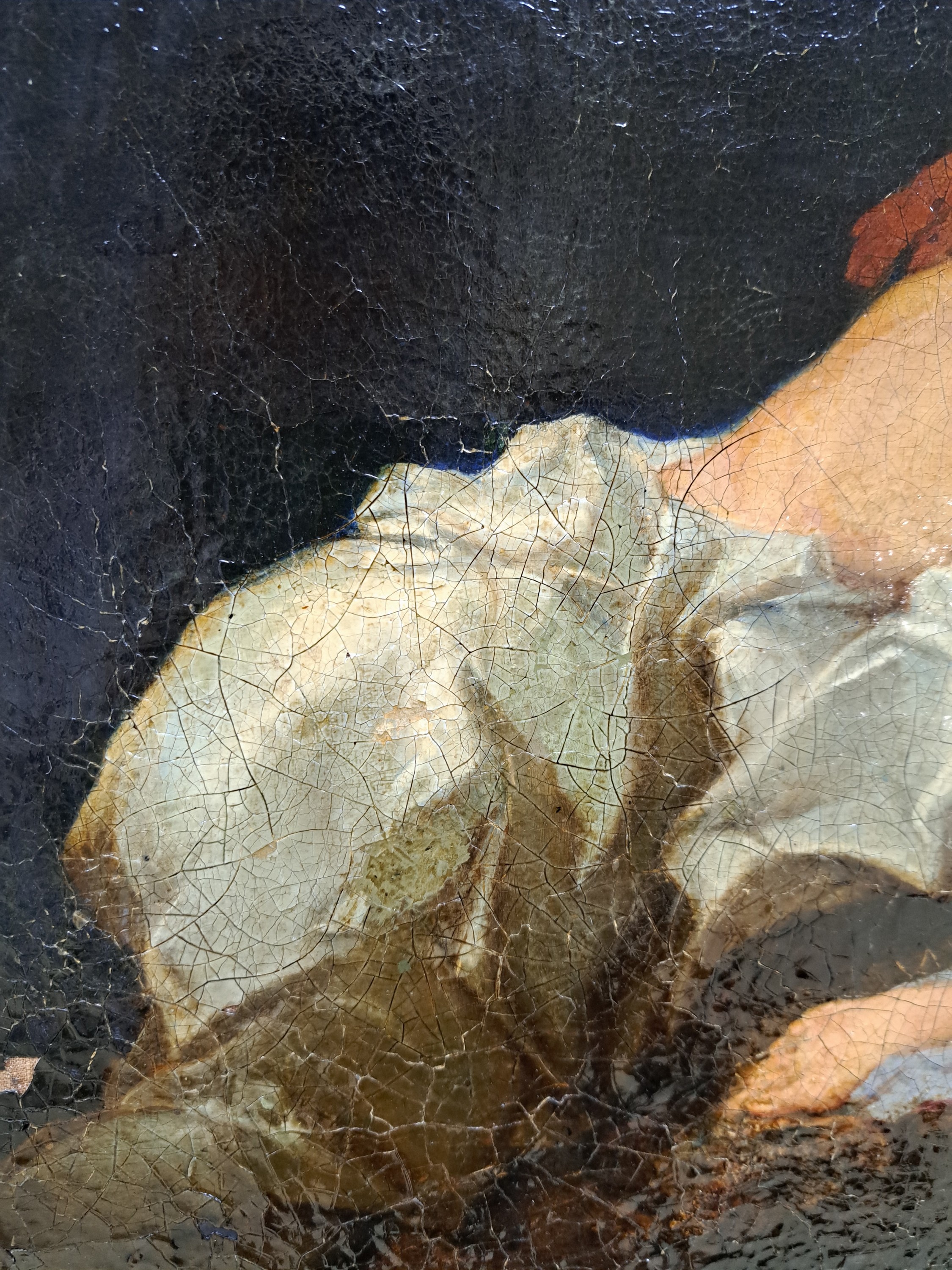 Detail h: Unbekannter Künstler des ausgehenden 18.Jh., antikisierende Szene, lagernde Göttin reicht einem Alten eine Schale, unsigniert, Öl/Lwd, restauriert ...