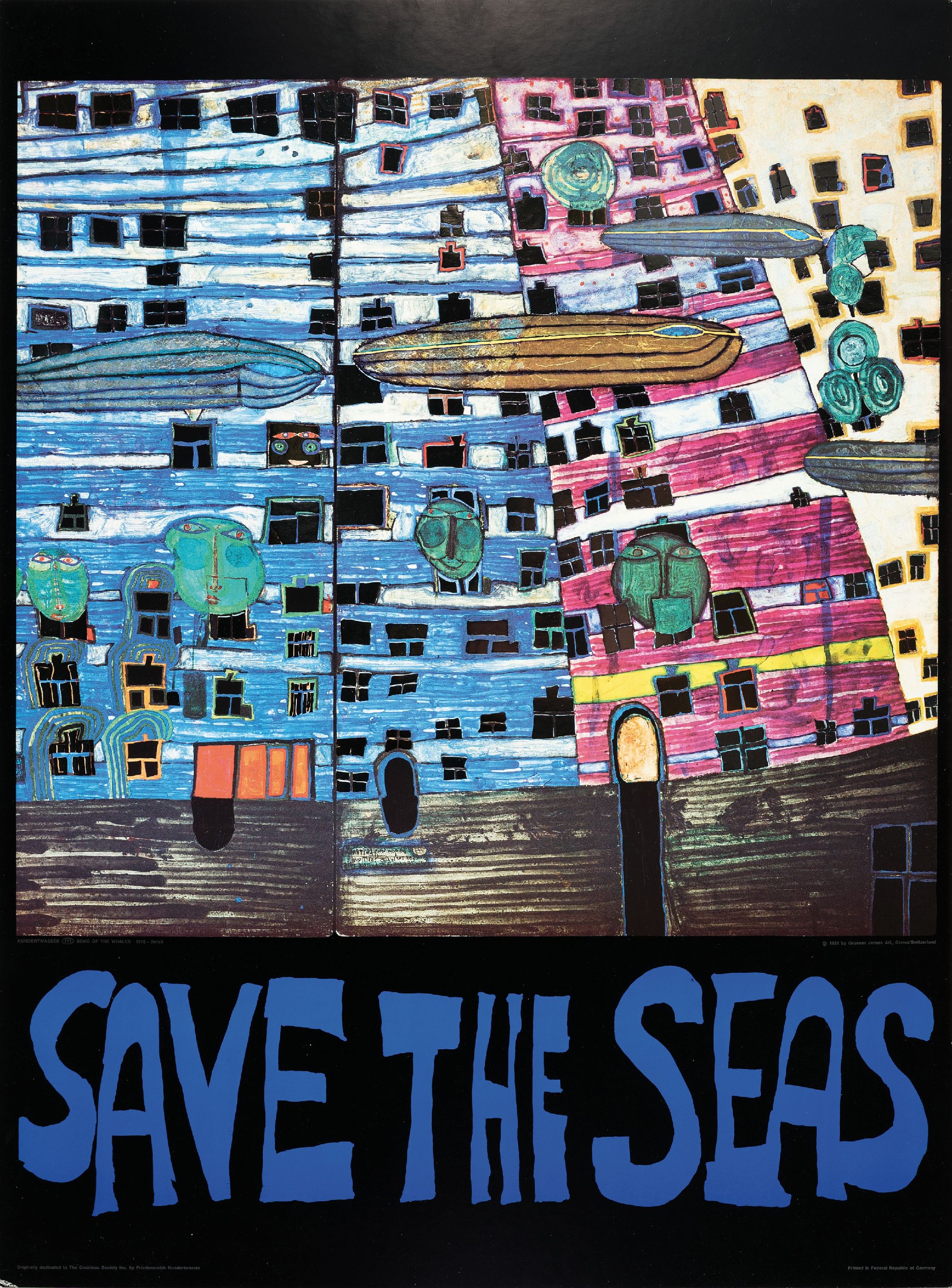 Detail a: Friedensreich Hundertwasser, 1928-2000, 2 Farboffsets: Save the Sea und Save the Whales, urspr. für die Jacques Cousteau Stiftung, je ca. 80x60cm