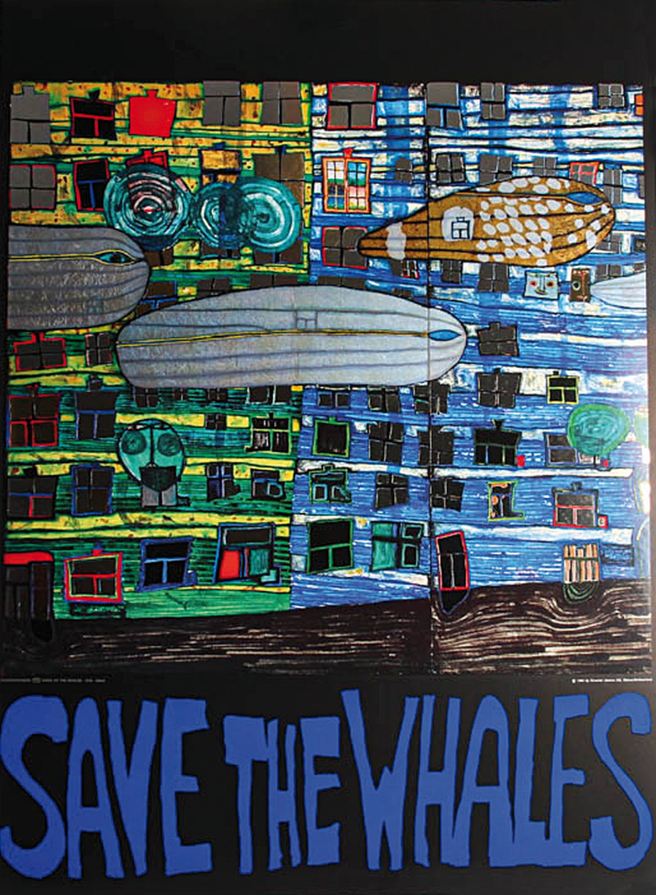 Detail h: Friedensreich Hundertwasser, 1928-2000, 2 Farboffsets: Save the Sea und Save the Whales, urspr. für die Jacques Cousteau Stiftung, je ca. 80x60cm