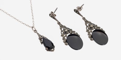 Image Onyx-Markasit-Konvolut, Silber, in der Art des Art-Deco, best. aus: Collier, 835er, ...