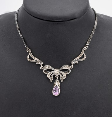 Image Amethyst-Markasit-Collier, um 1920/30, 925er Silber, Mittelteil schleifenförm., ...
