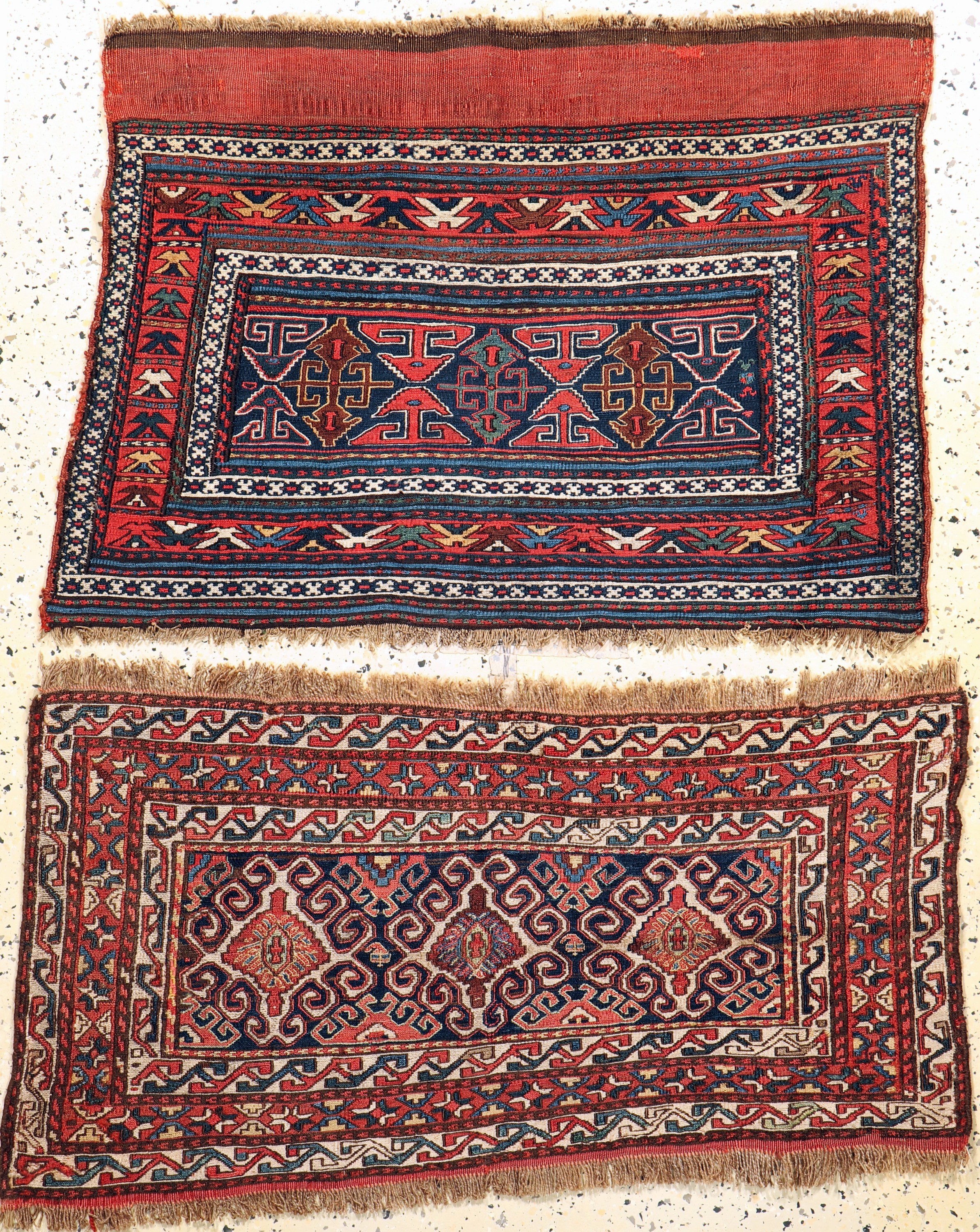 Konvolut aus 2 Schahsawan Mafraschteile, Persien, antik, um 1900, Wolle auf Wolle, ca. 105 x 70 cm, EHZ: 2-3