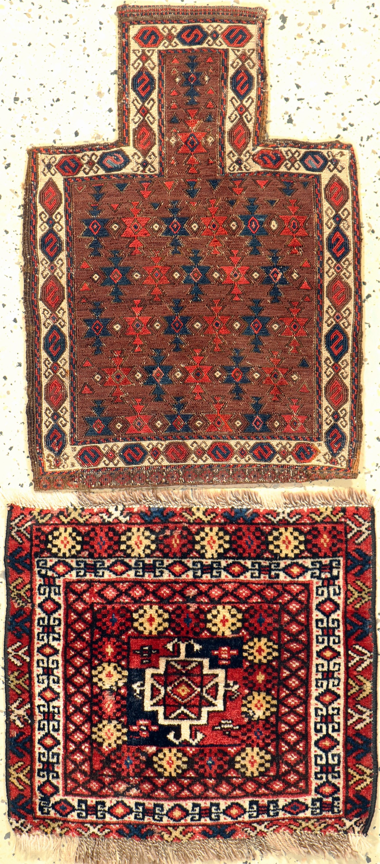 Konvolut aus Taschenfront & Salztasche, Persien, um 1900, Wolle auf Wolle, ca. 60 x 40 cm, EHZ: 2-3