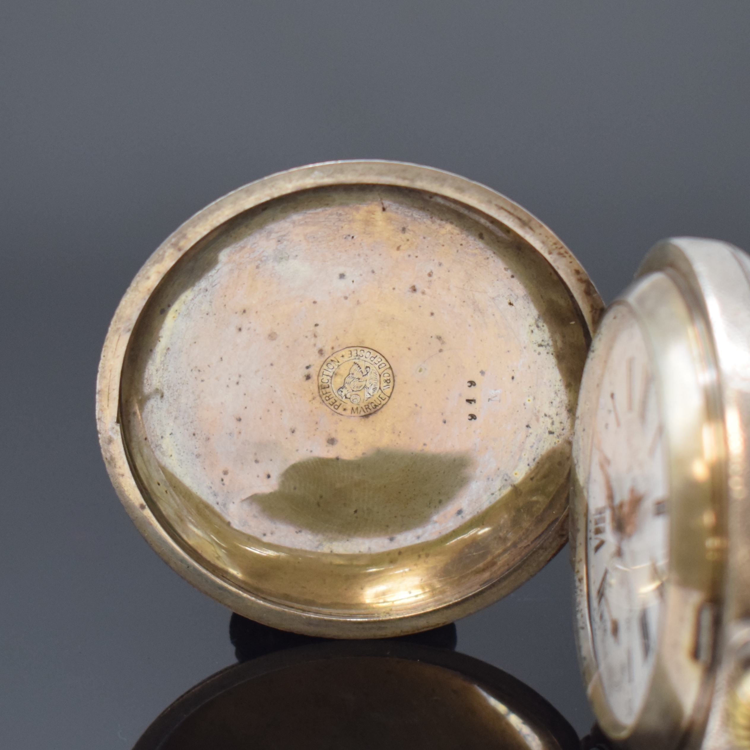 Detail a: PERFECTION W & D/WEBER & DUBOIS große Email- Silber-Savonette, Schweiz um 1900, fein grav. Geh., Beide Deckel floral emailliert teils. besch., ...