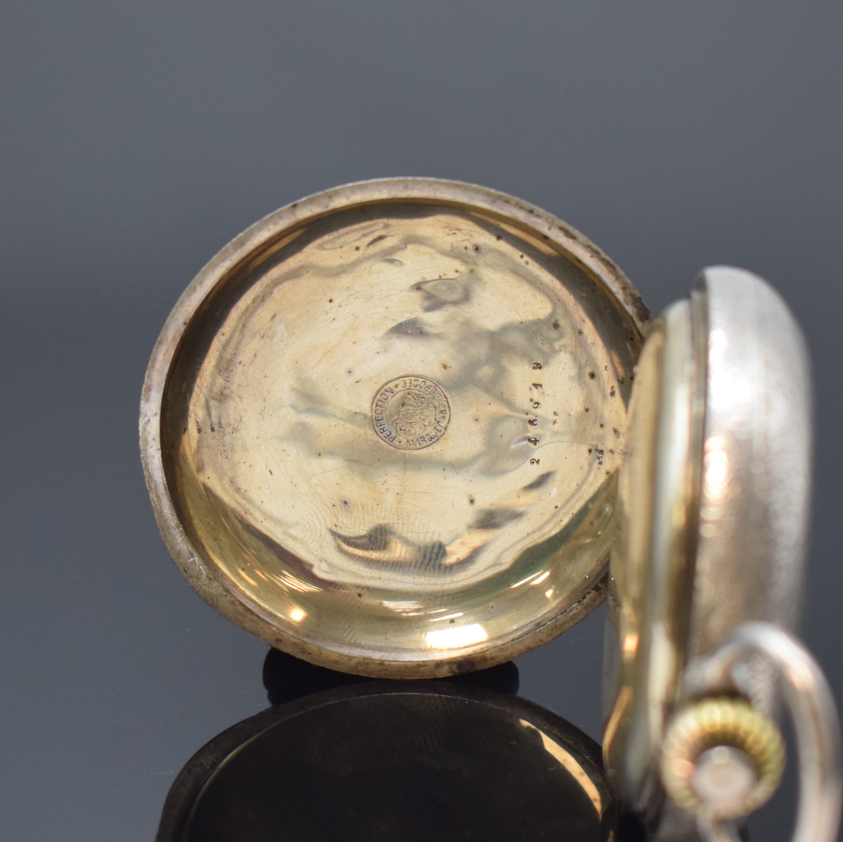 Detail d: PERFECTION W & D/WEBER & DUBOIS große Email- Silber-Savonette, Schweiz um 1900, fein grav. Geh., Beide Deckel floral emailliert teils. besch., ...