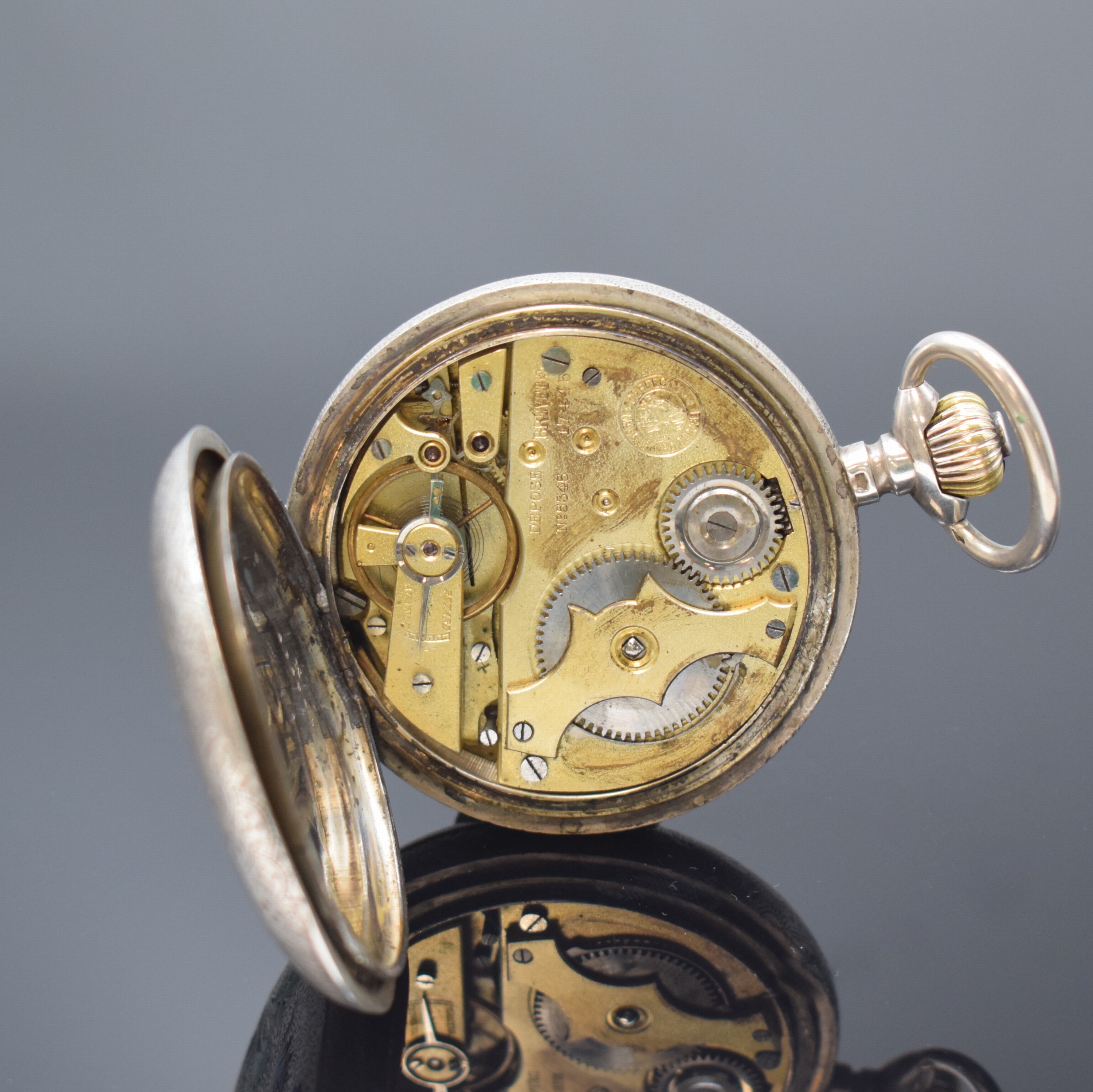 Detail g: PERFECTION W & D/WEBER & DUBOIS große Email- Silber-Savonette, Schweiz um 1900, fein grav. Geh., Beide Deckel floral emailliert teils. besch., ...